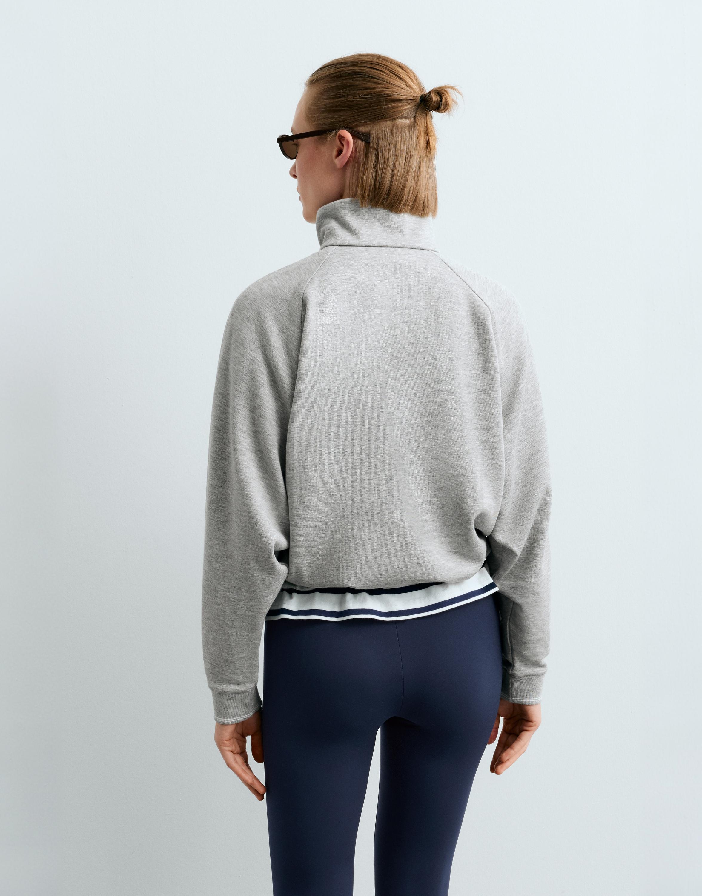 High neck piqué jacket — GREY MELANGE