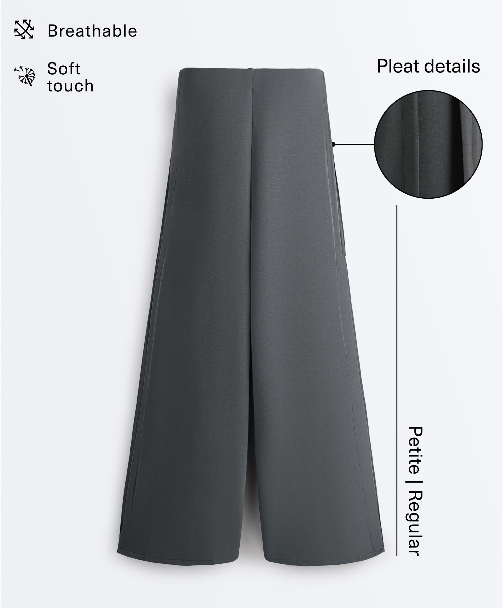 Soft-touch wide-leg trousers with side pleat and modal — ASPHALT