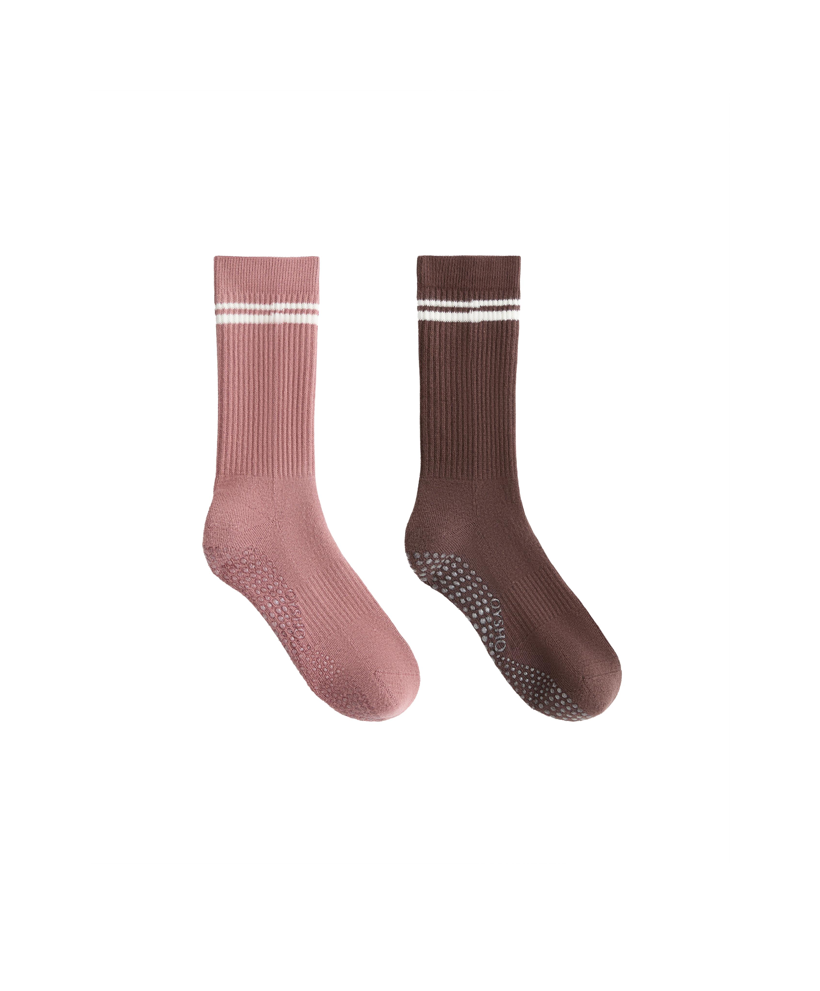 2 pairs of Classic cotton blend yoga and Pilates socks — CHOCOLATE