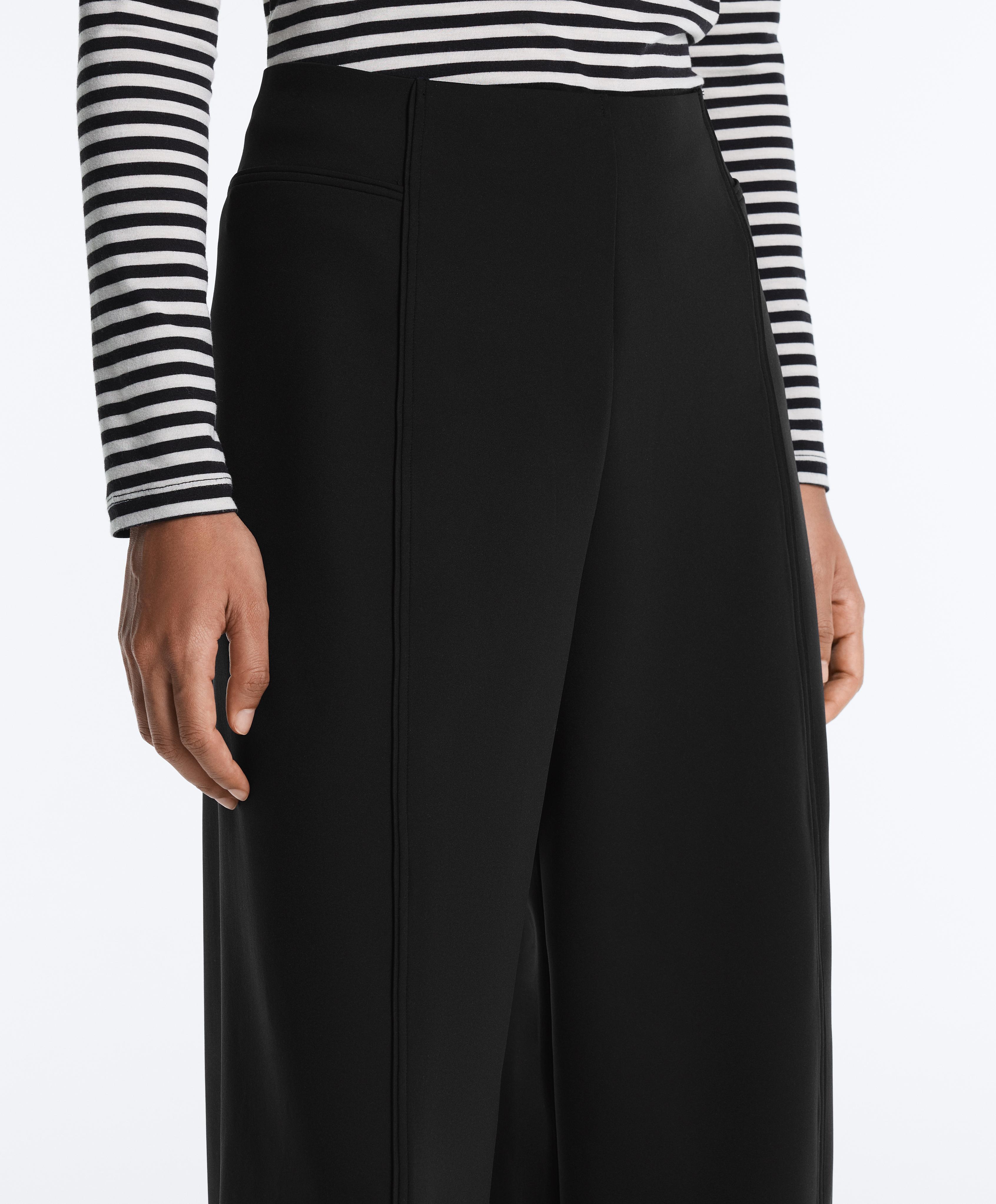 Neoprene effect high rise wide-leg trousers — BLACK
