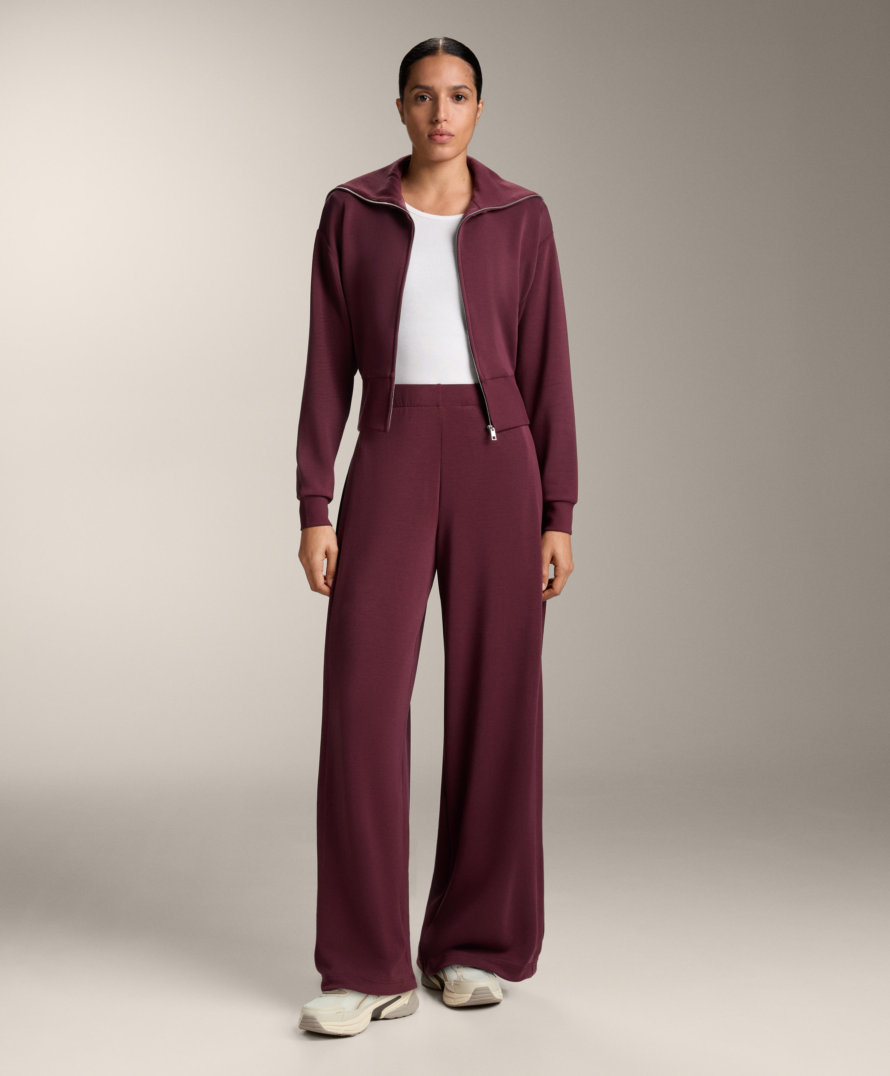 Fitted waist knit collar jacket with modal — MAROON