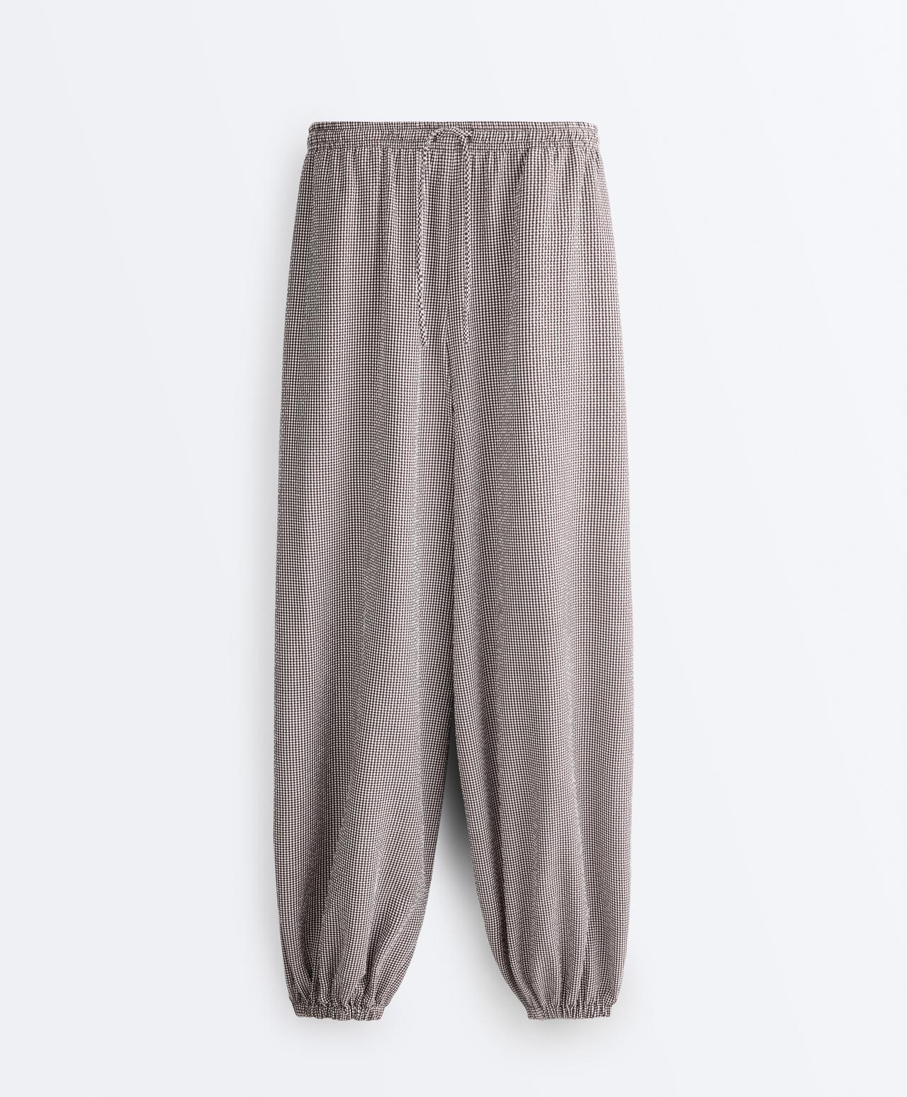 Lyocell-blend gingham trousers — DARK REDDISH‑BROWN