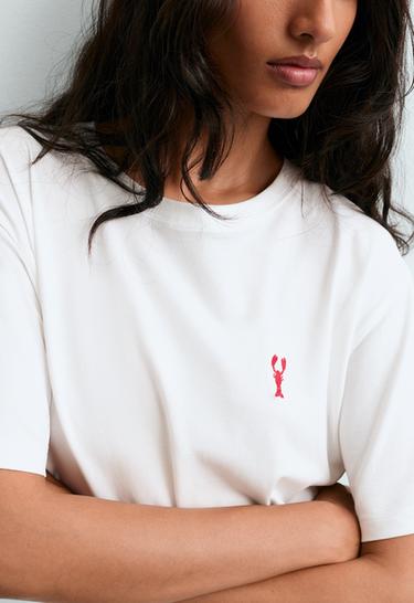 Boxy short-sleeved embroidered cotton blend T-shirt — WHITE  3