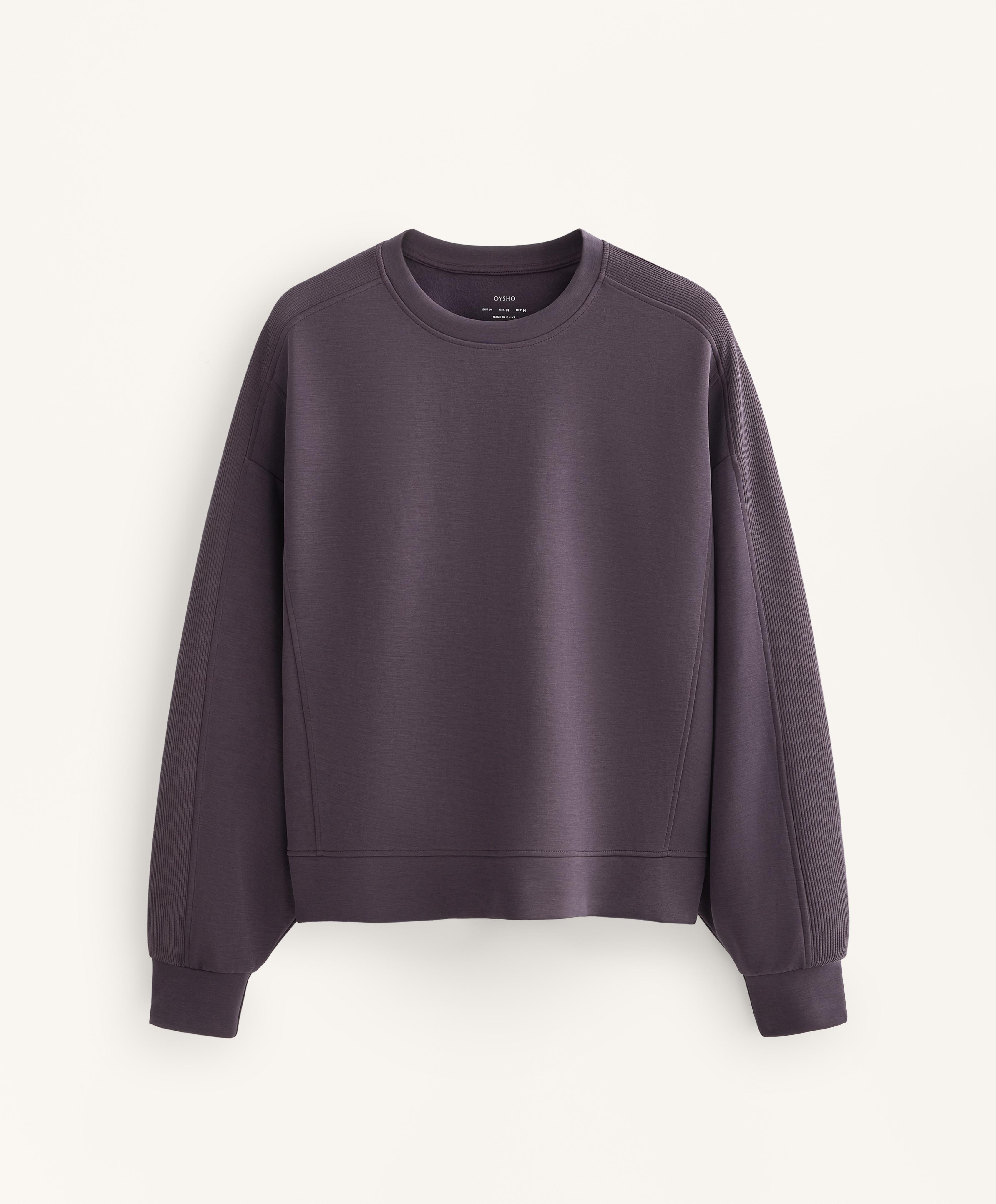 Brushed sweatshirt with rib detail and modal - Sale