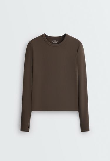 Regular Fit long-sleeve cotton-blend T-shirt — BROWN 5