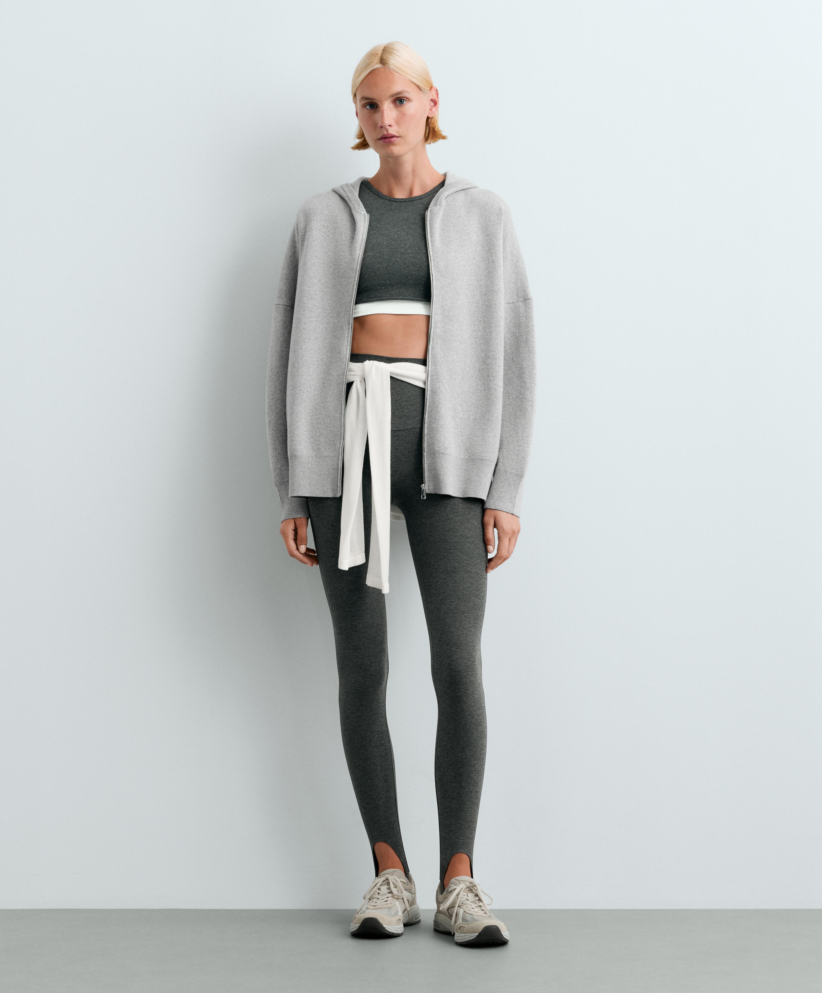 Long knit hooded jacket — PALE GREY