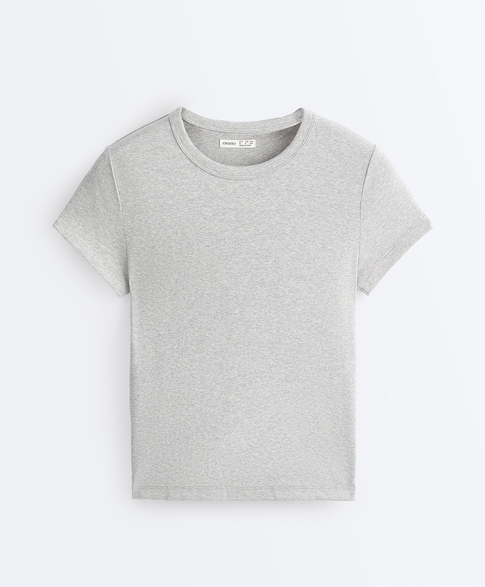 Fitted short sleeve rib T-shirt in cotton blend — GREY MELANGE