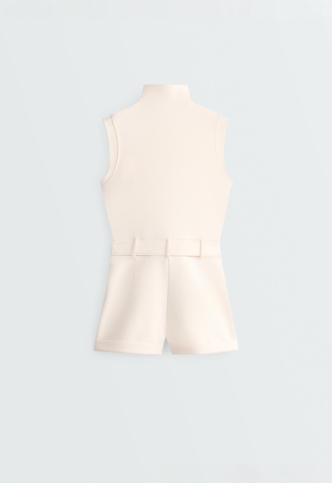 Cotton piqué short jumpsuit — PALE ECRU