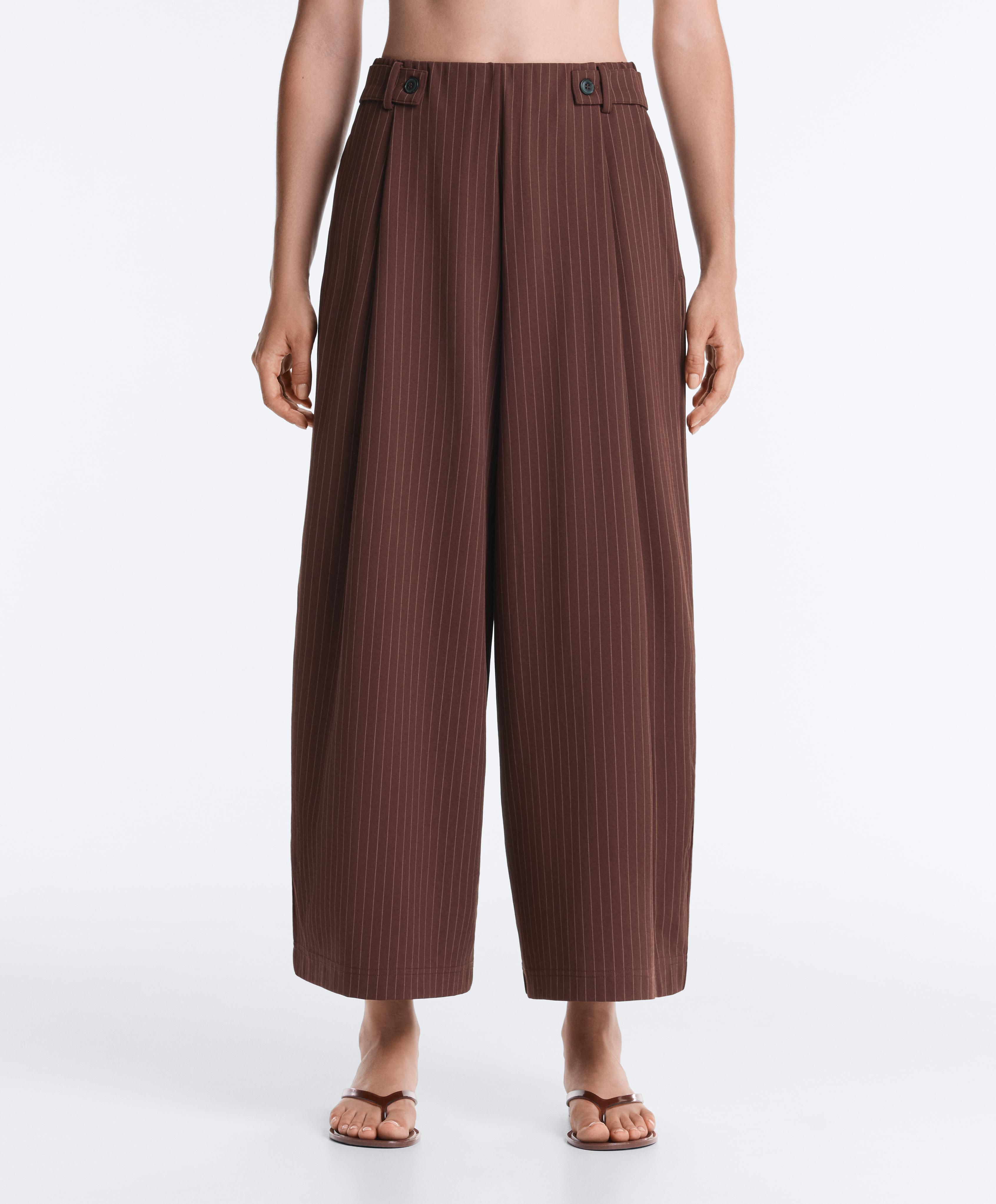 Pinstripe piqué cotton crop wide-leg trousers