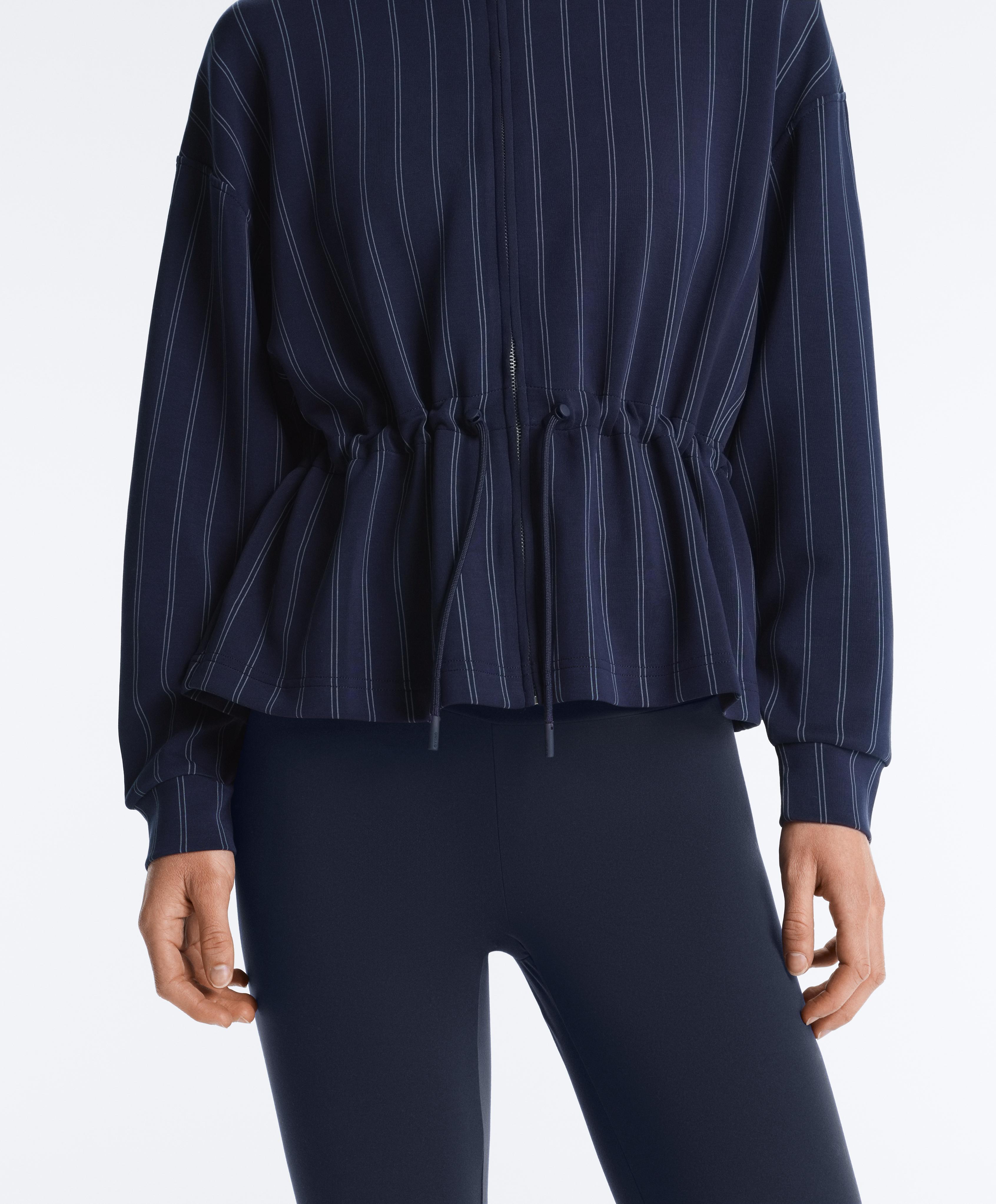 Soft-touch modal jacket with adjustable waist and high collar — NAVY BLUE
