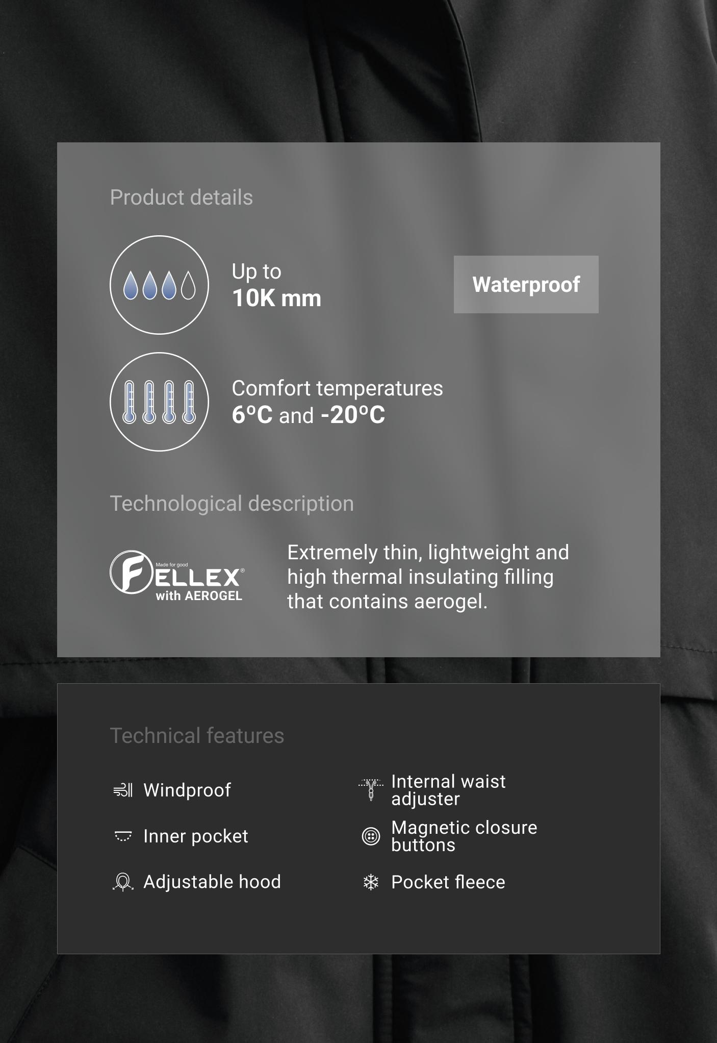 جاكيت طويل مبطن ومقاوم للماء 10k FELLEX® AEROGEL