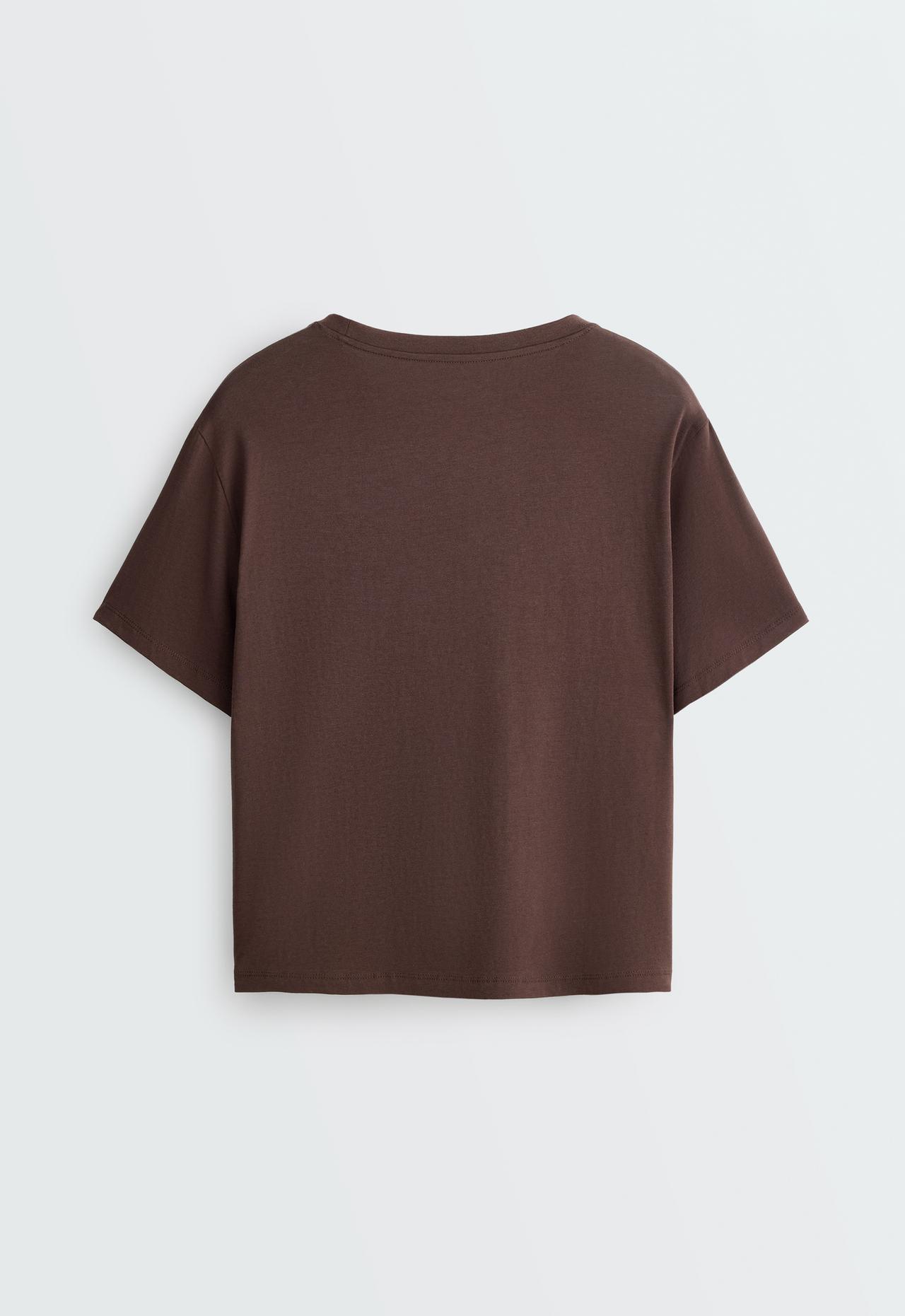 Boxy short-sleeved cotton blend T-shirt — DARK BROWN
