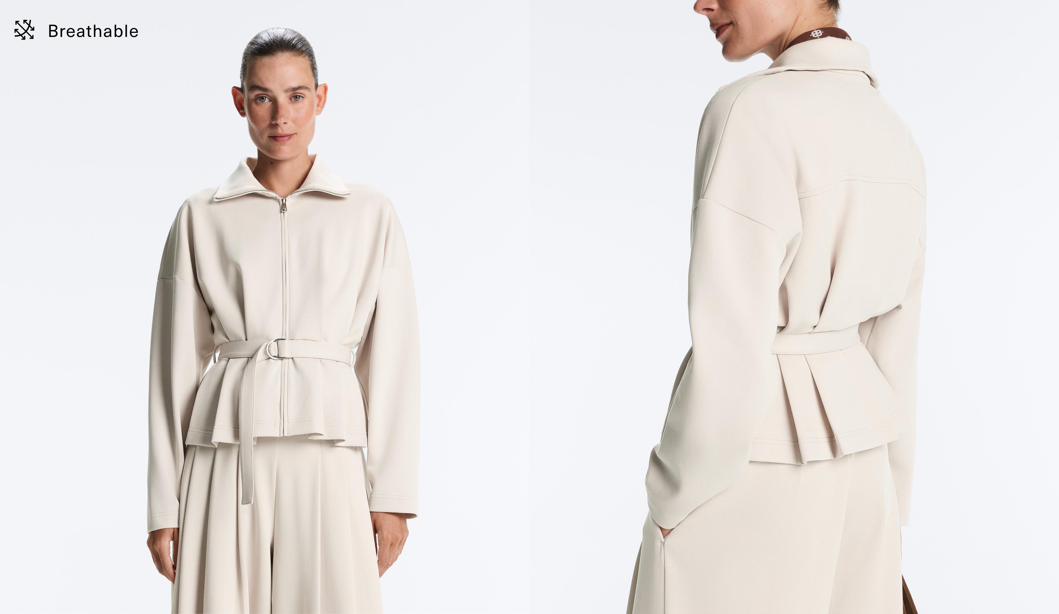 Cotton piqué belted jacket — PALE MINK