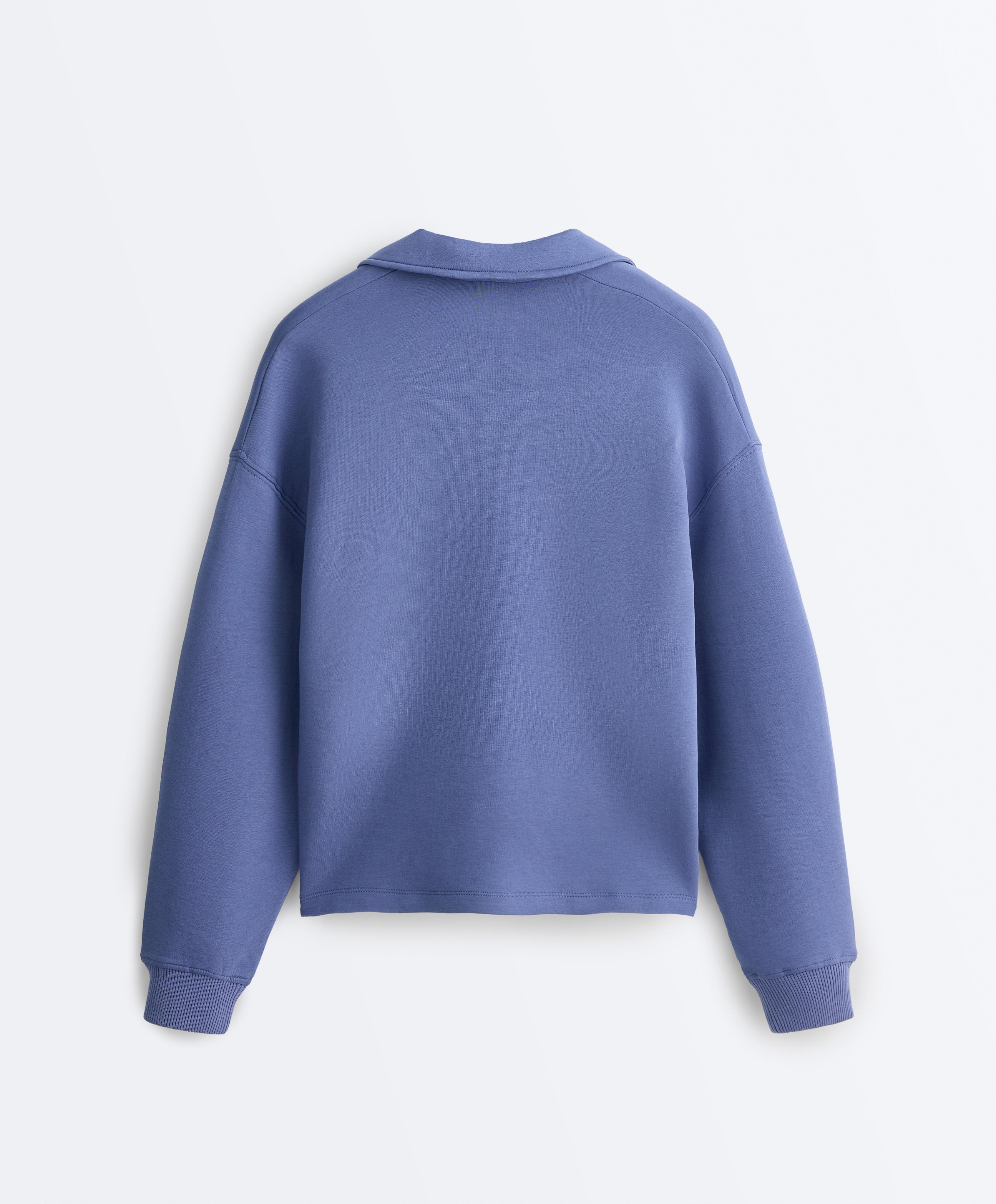 Cotton blend V-neck polo — BRIGHT GREY-BLUE