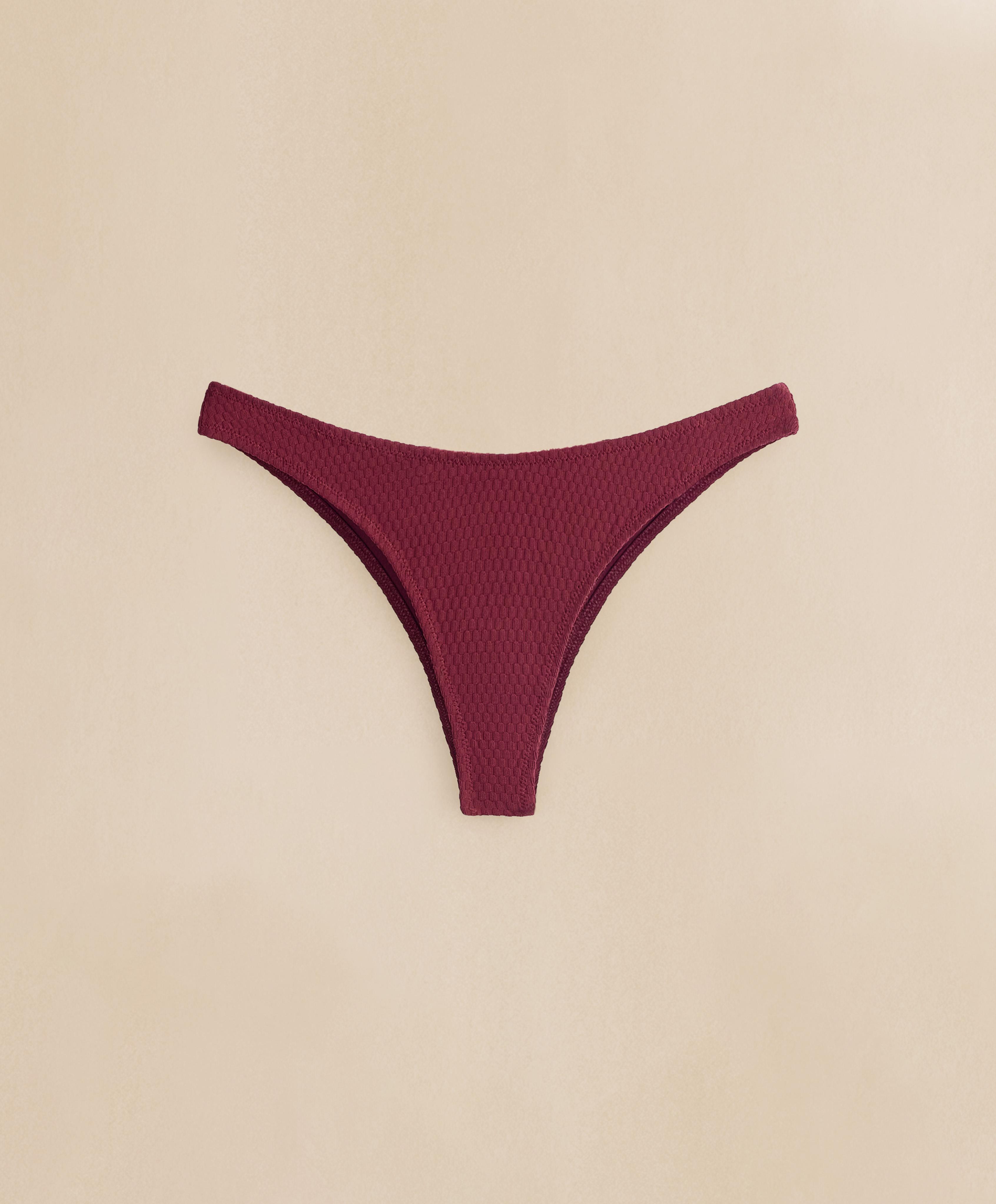 U-cut mini check jacquard Brazilian bikini briefs — CHERRY