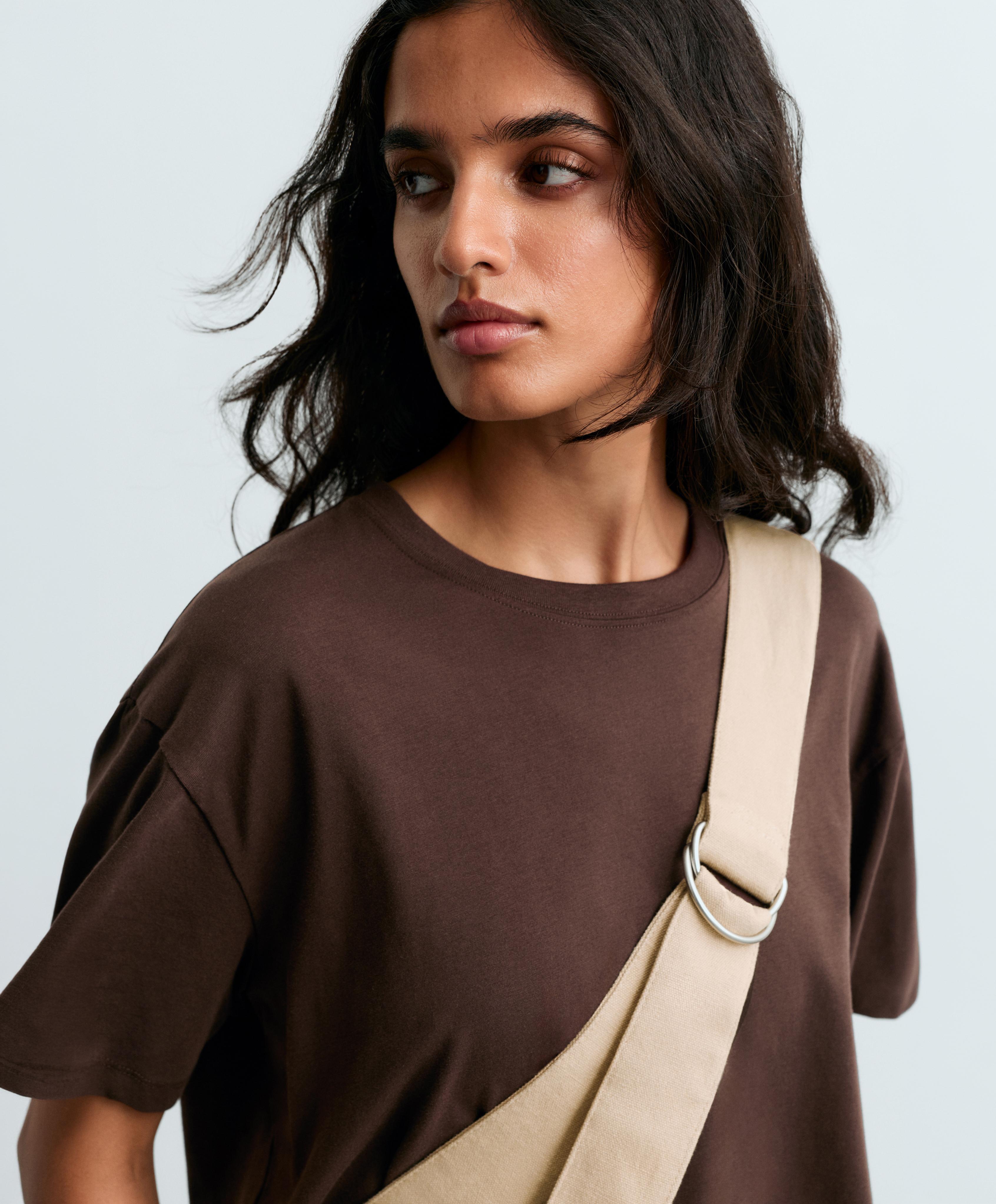Boxy short-sleeved cotton blend T-shirt — DARK BROWN