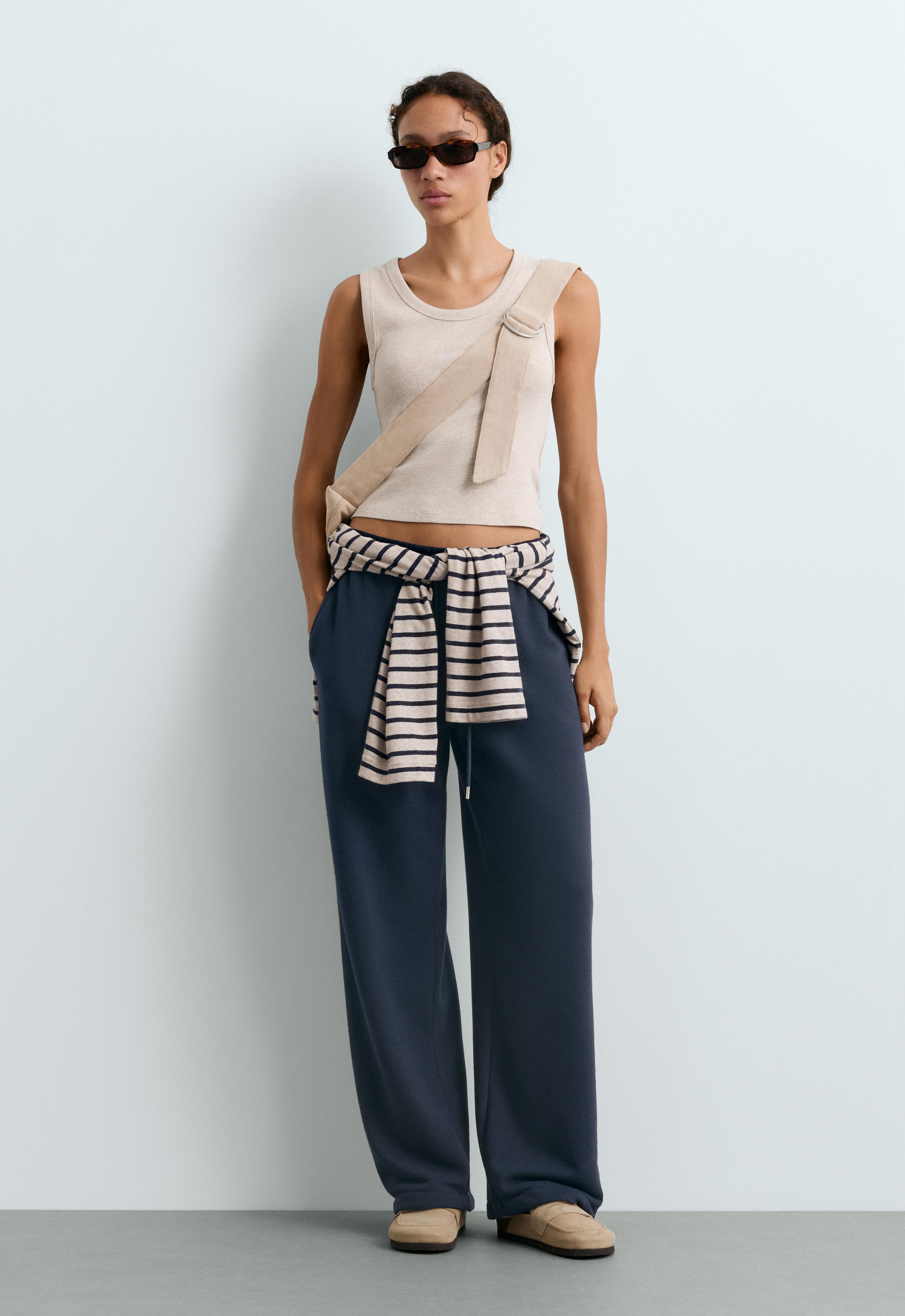 Rib T-shirt with wide straps, cotton and modal
