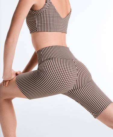 20cm high-rise Comfortlux gingham biker leggings — DARK REDDISH‑BROWN 4