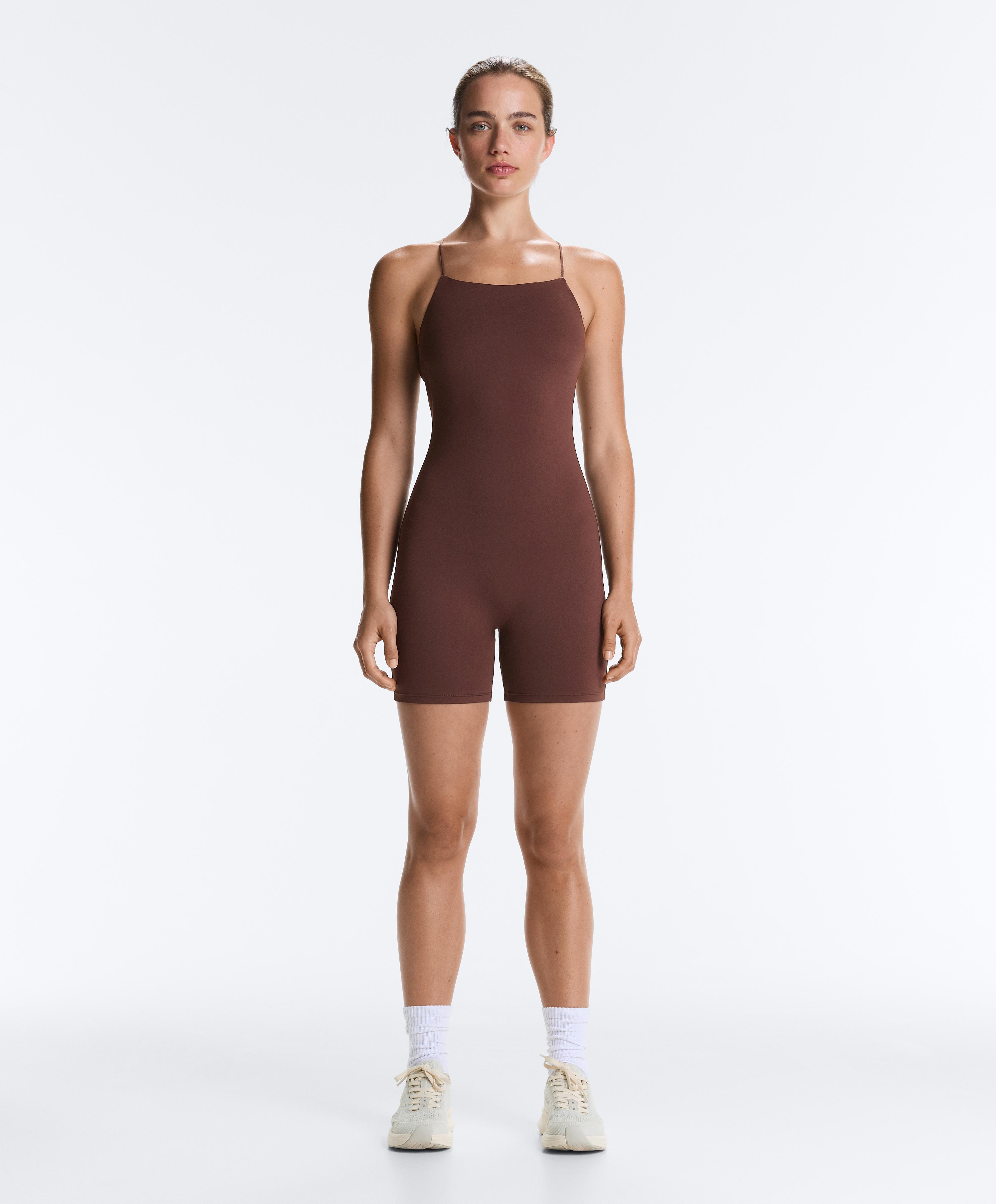 Comfortlux strappy back short jumpsuit — CHOCOLATE