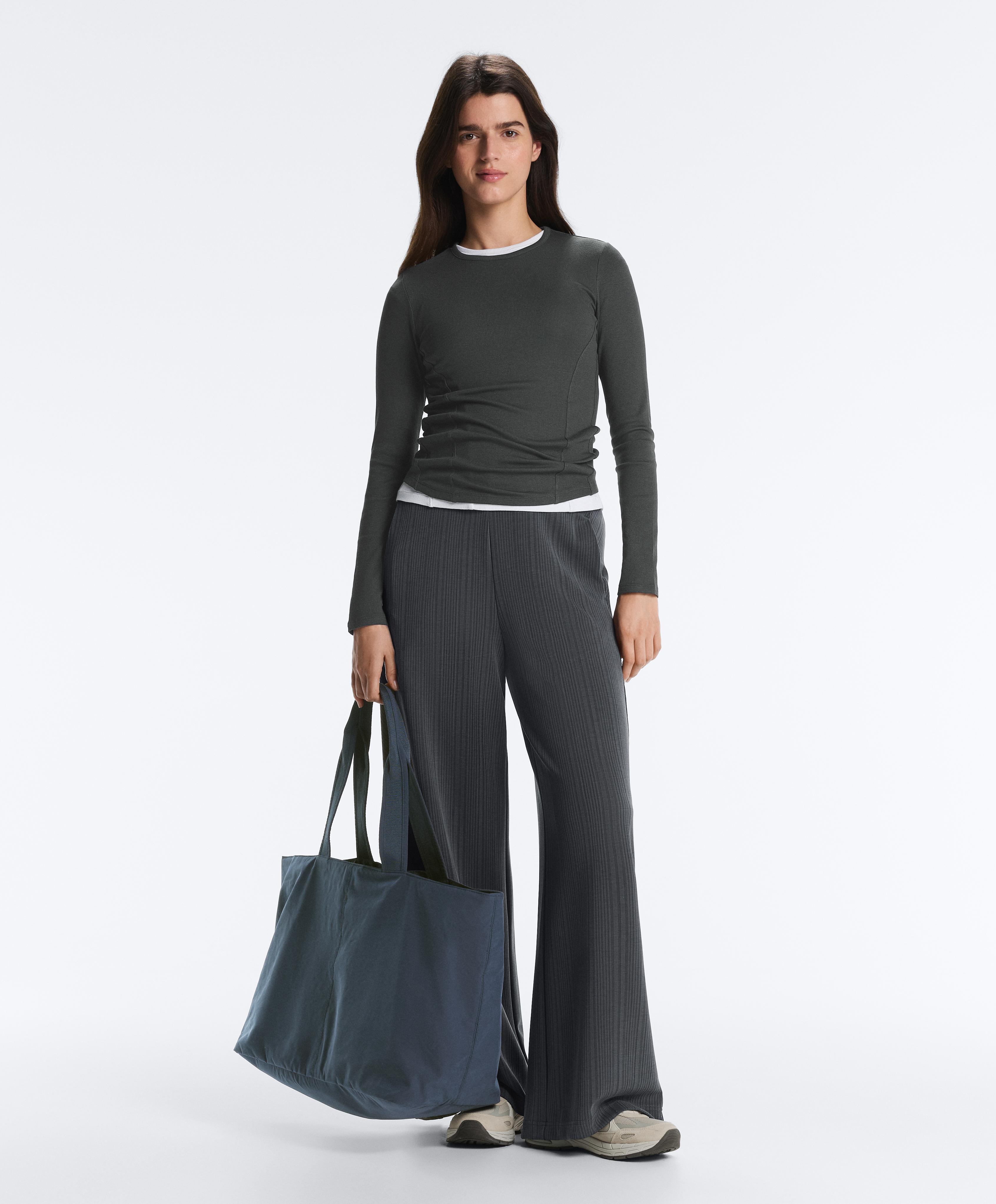 Fitted long sleeve rib T-shirt with cotton and modal — ASPHALT