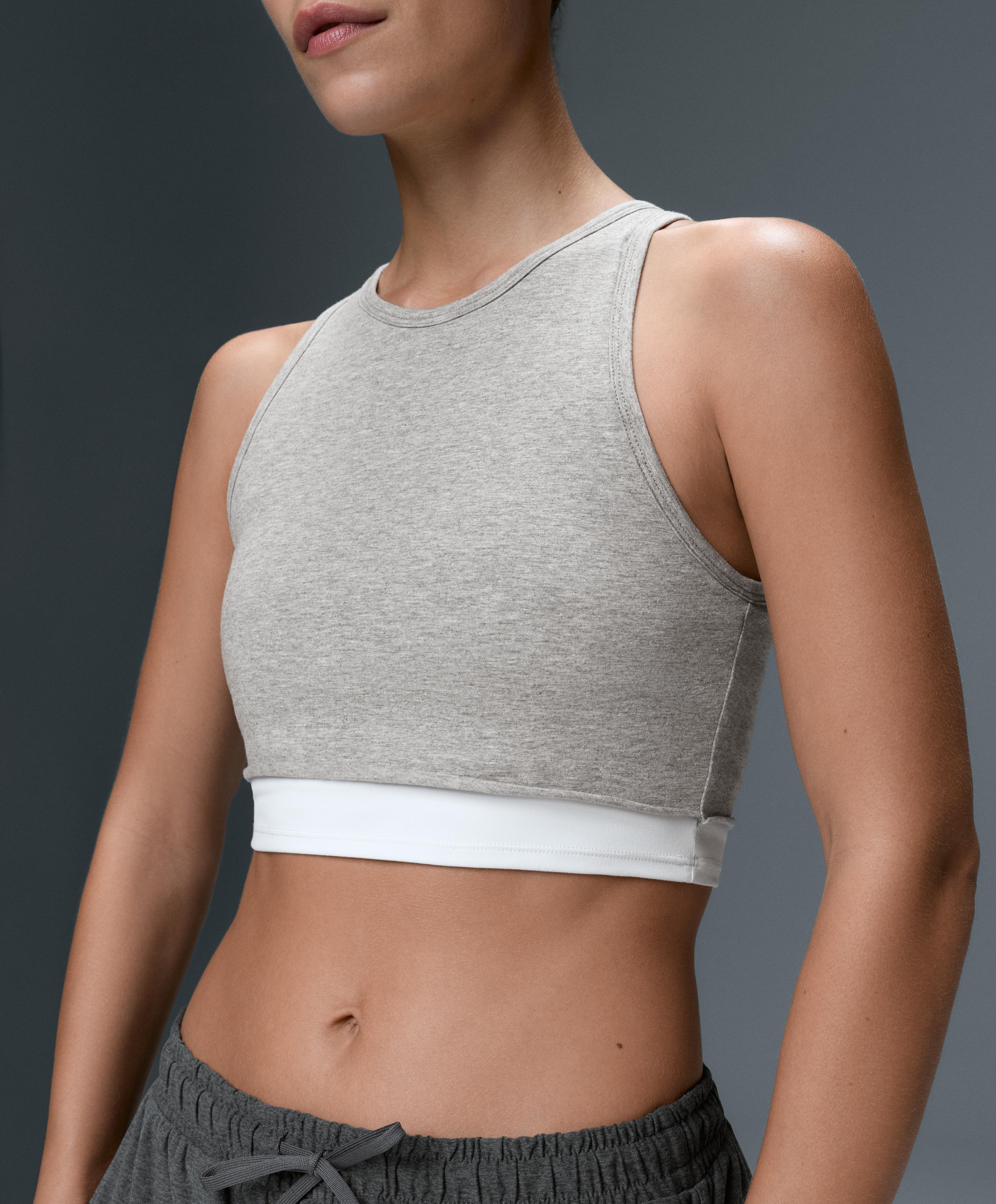 Marl overlay halterneck tank top — GREY MELANGE