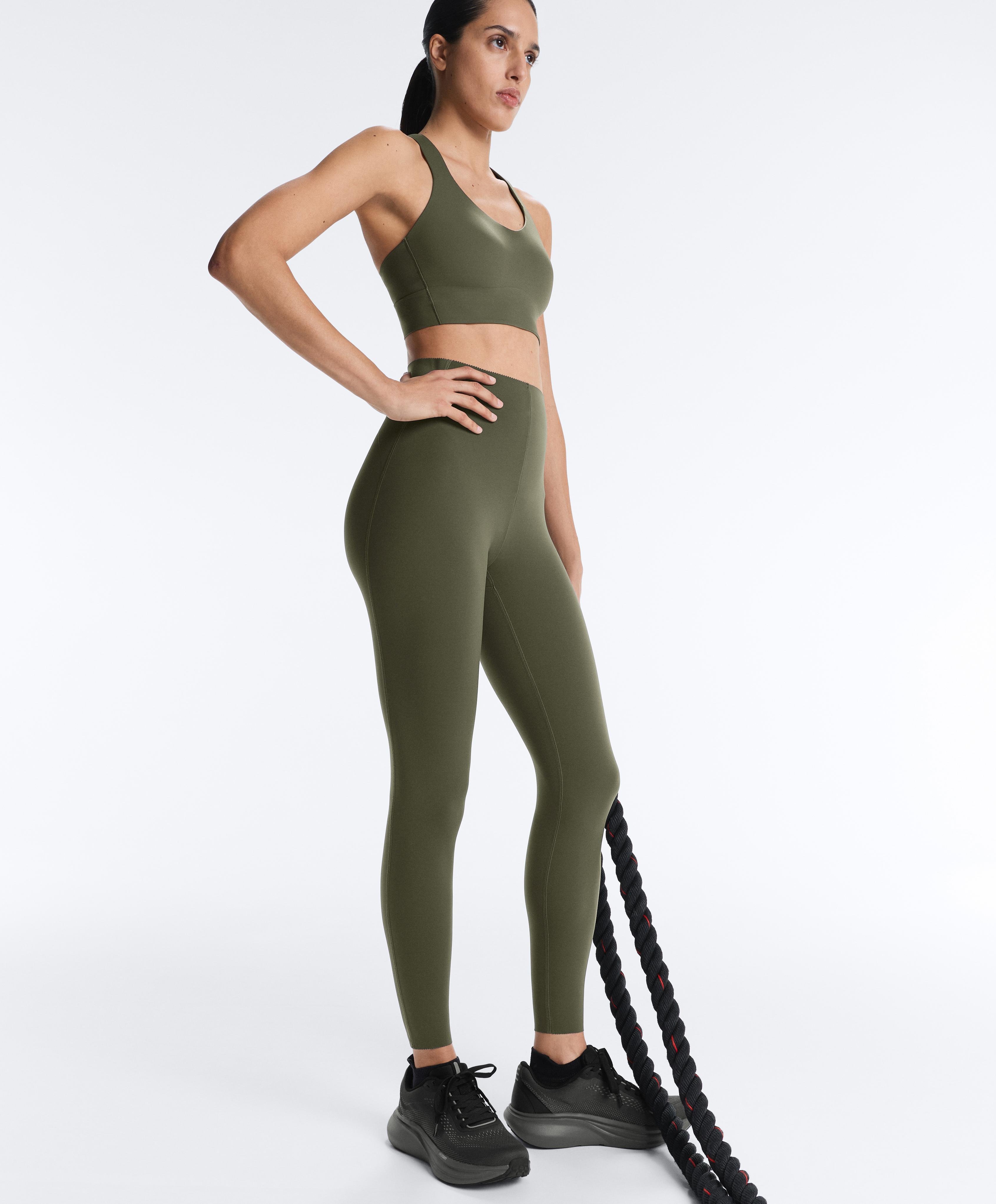 Compressive high-rise core-control ankle-length leggings — KHAKI
