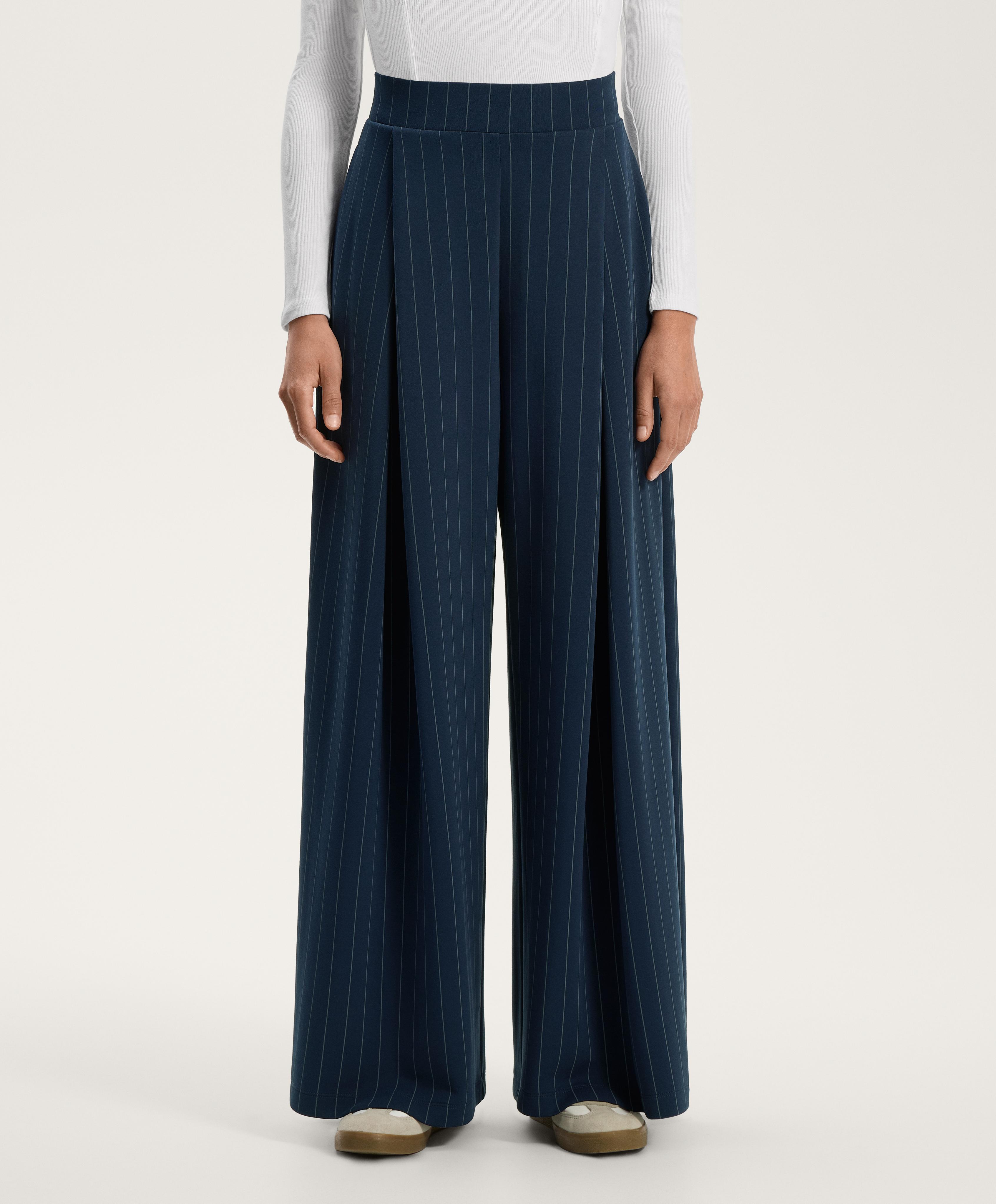 Soft-touch modal wide-leg striped trousers with front pleat detail Soft-touch modal wide-leg striped trousers with front pleat detail