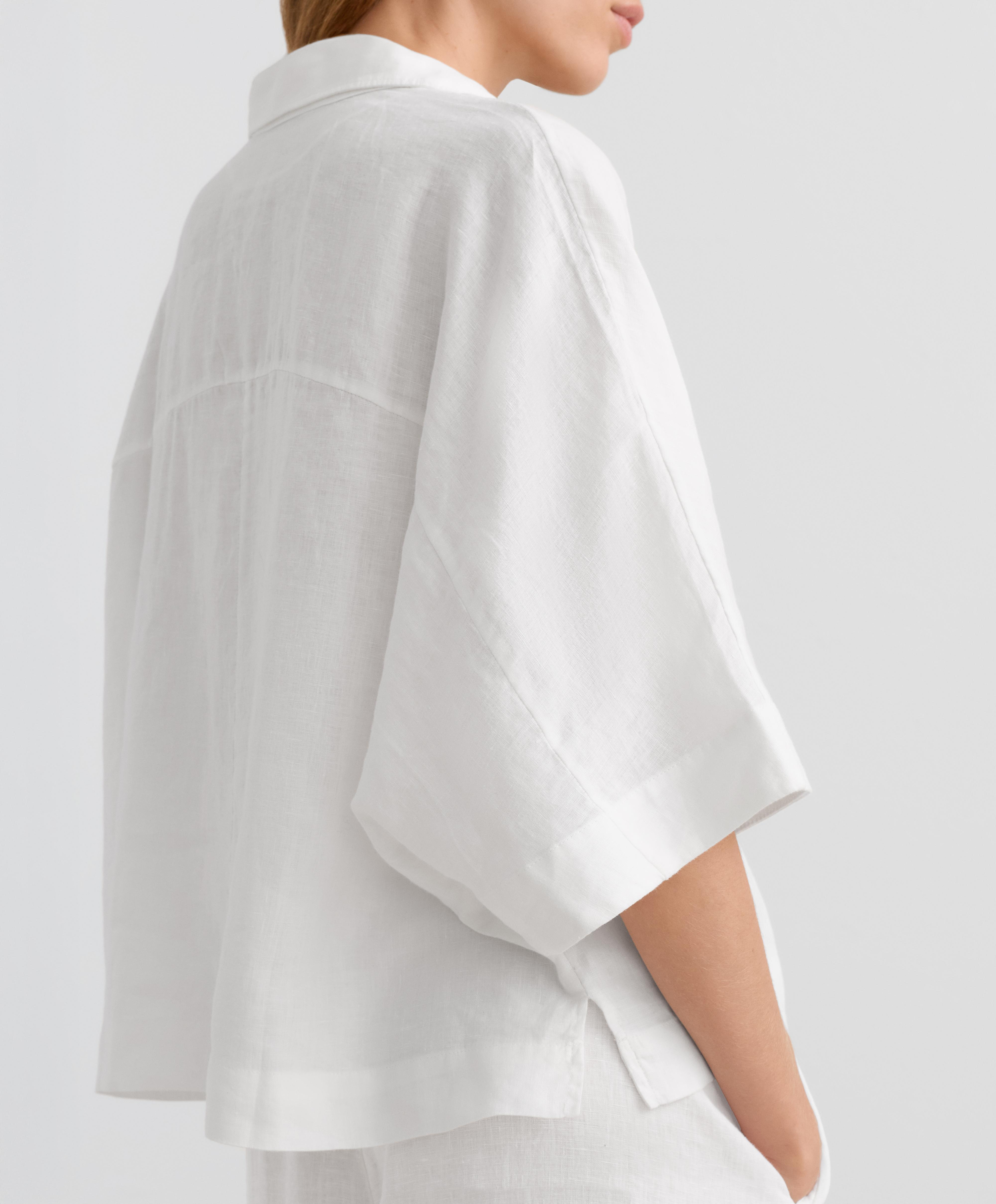 Oversized short sleeve 100% linen shirt — WHITE