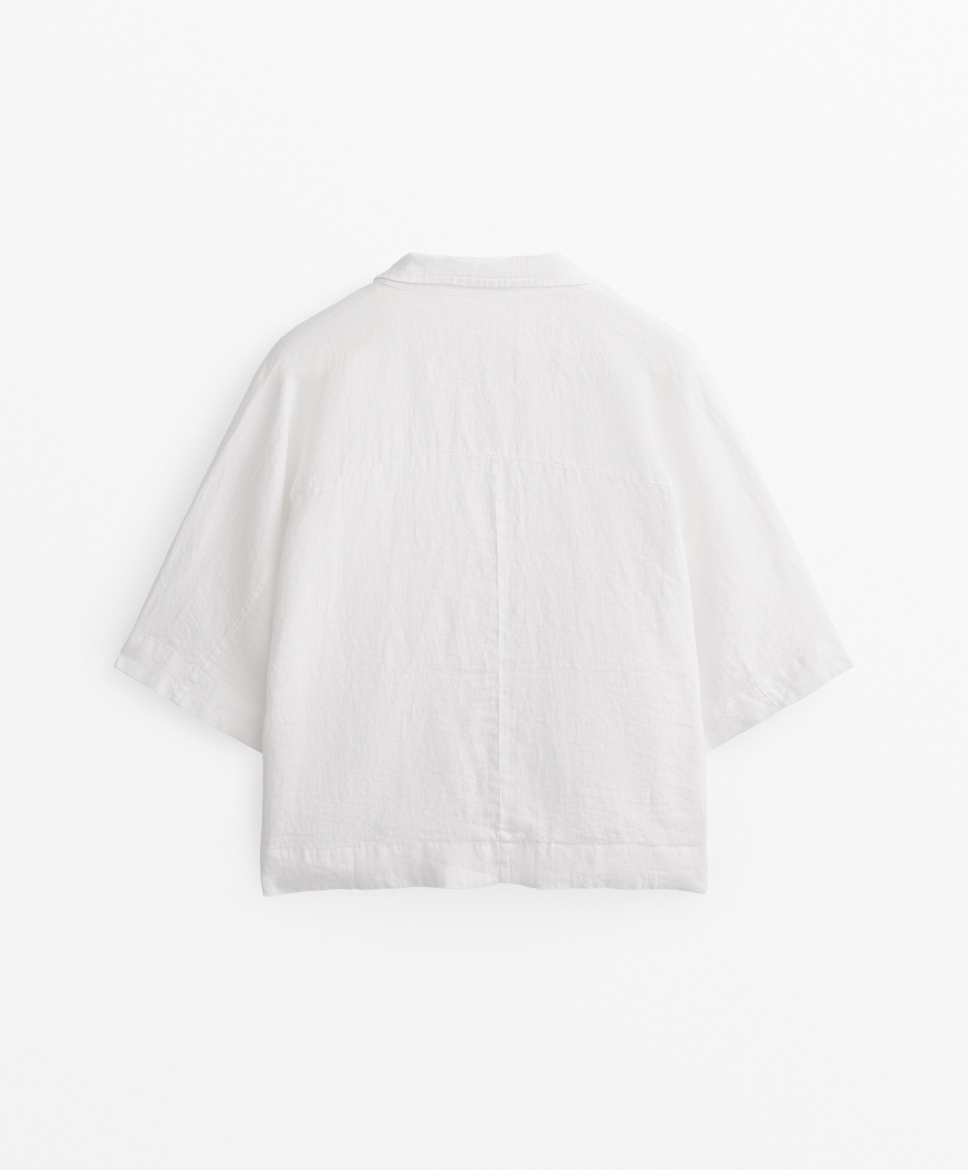 Oversize short-sleeved 100% linen shirt