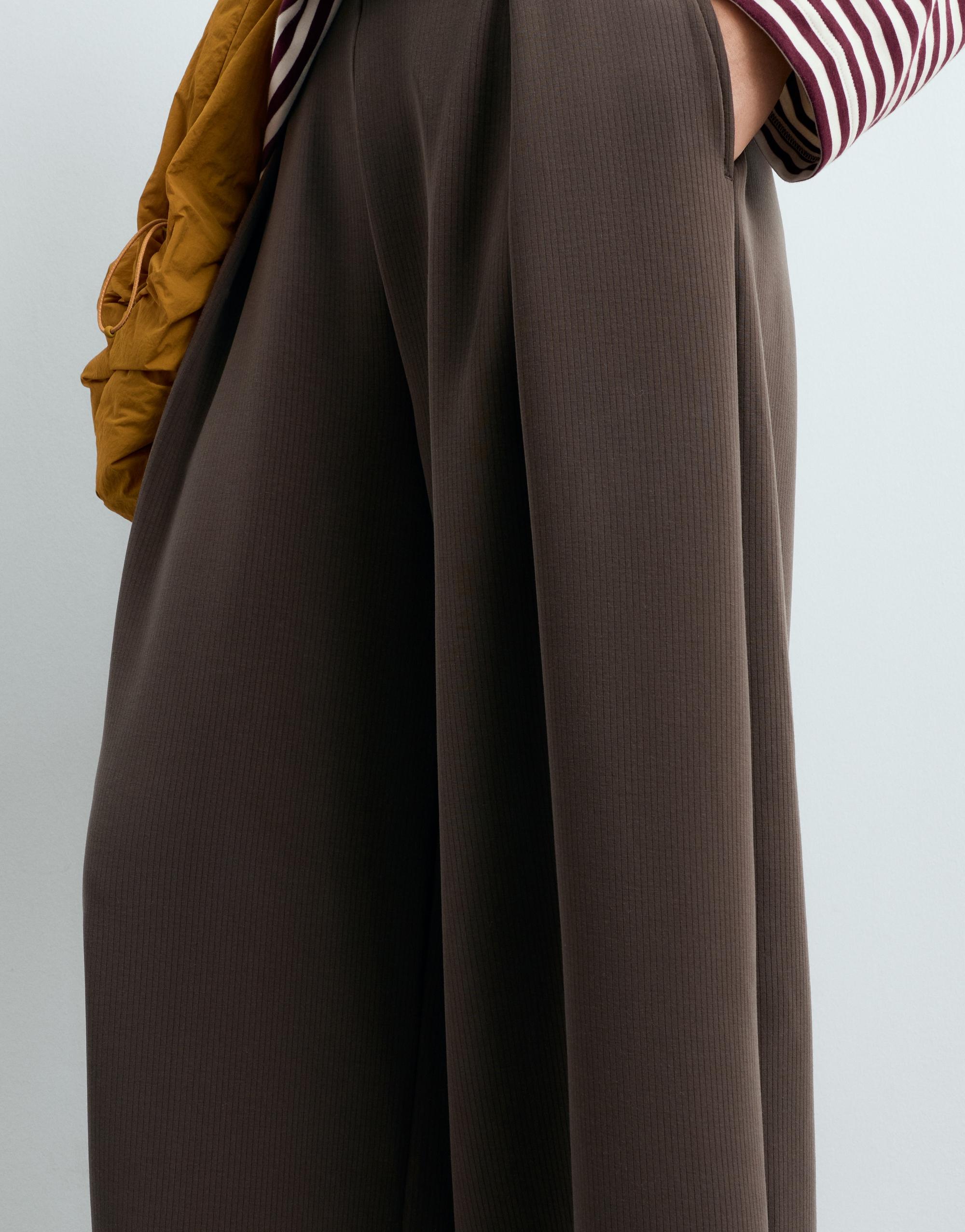 Wide striped trousers with modal — BROWN