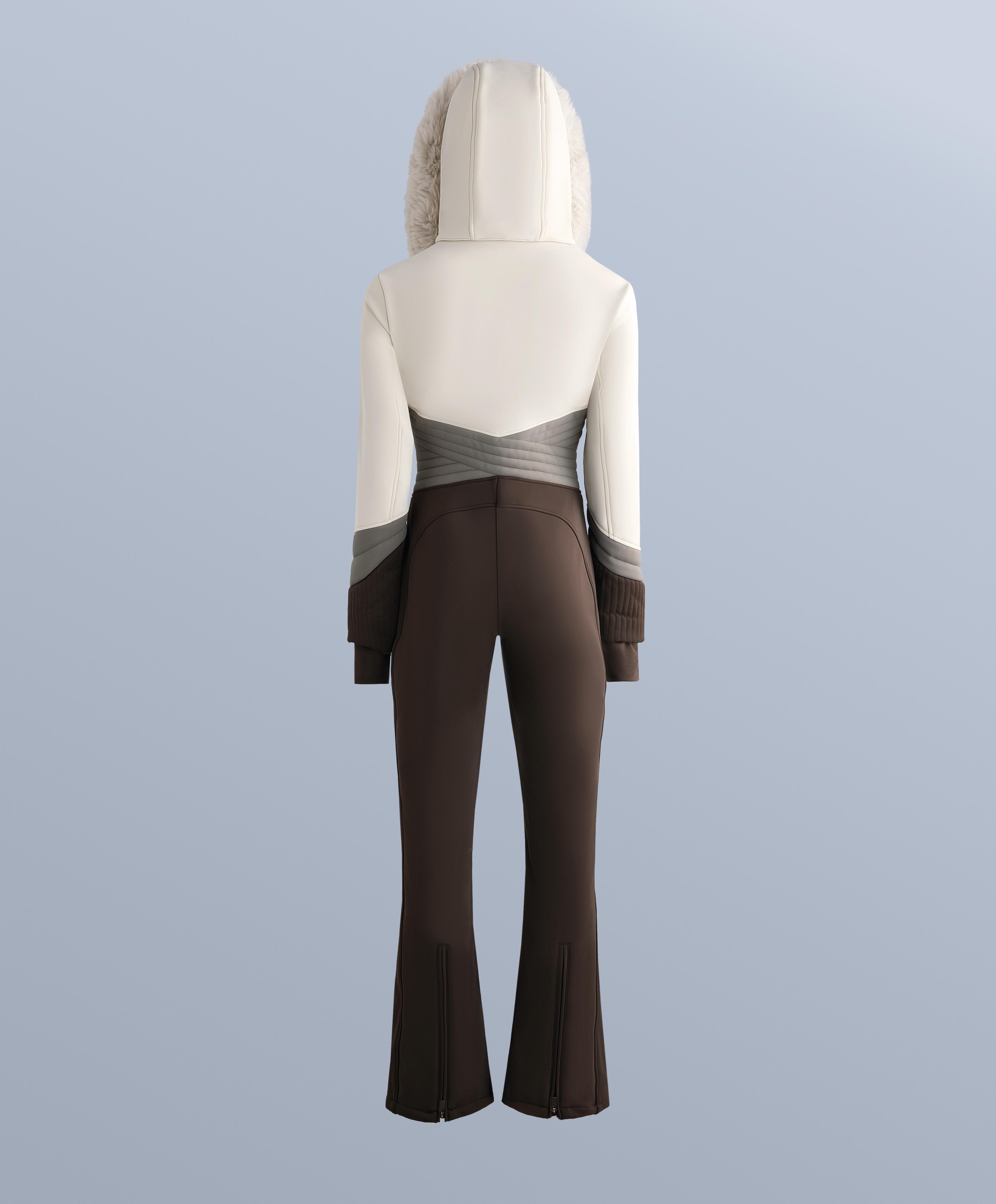 Water-resistant colour-block fitted stretch SKI jumpsuit — PALE MINK