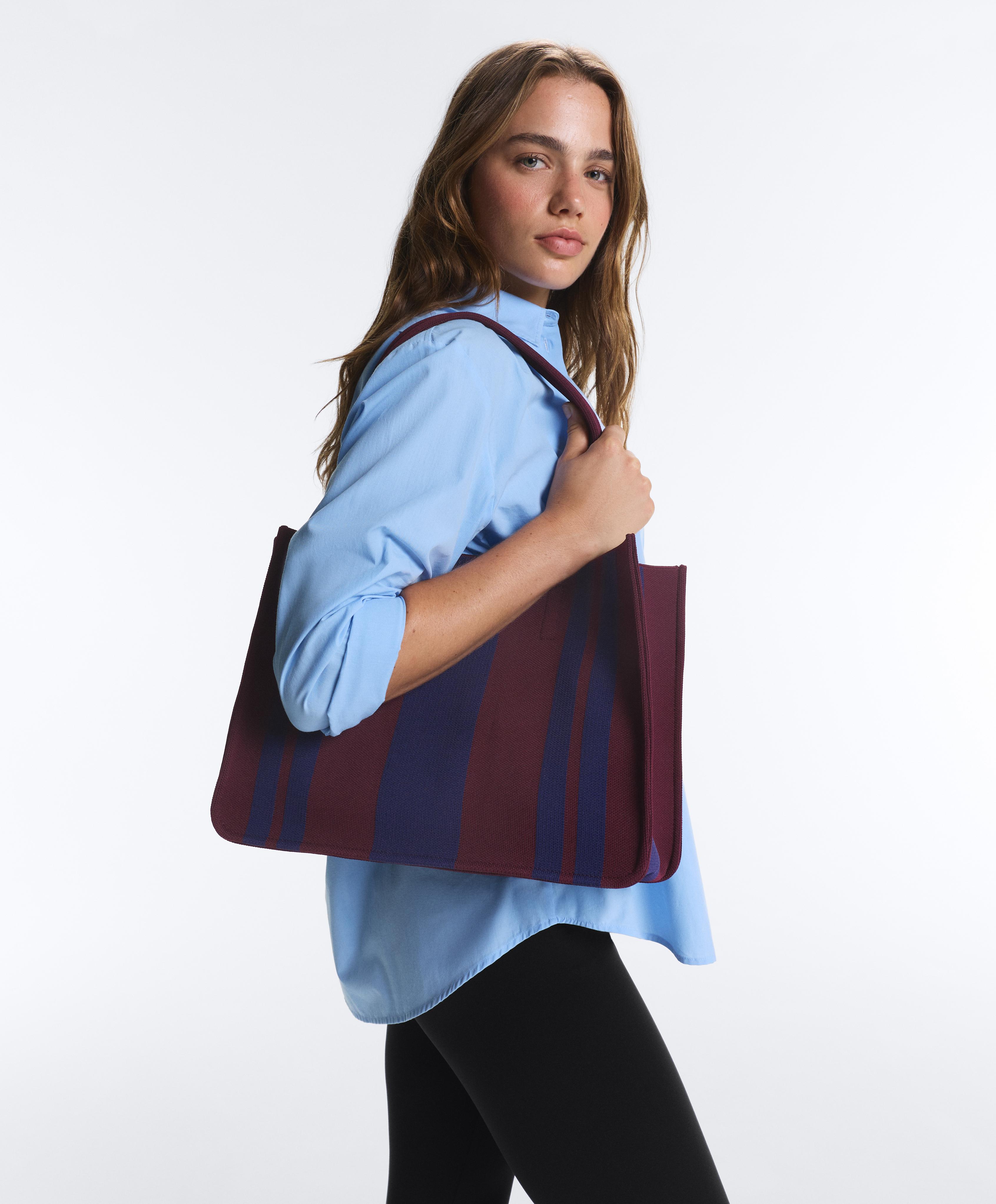 Striped shopper bag — BROWN