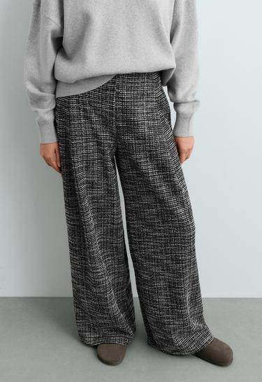Wide leg Rib mix trousers — BLACK 2