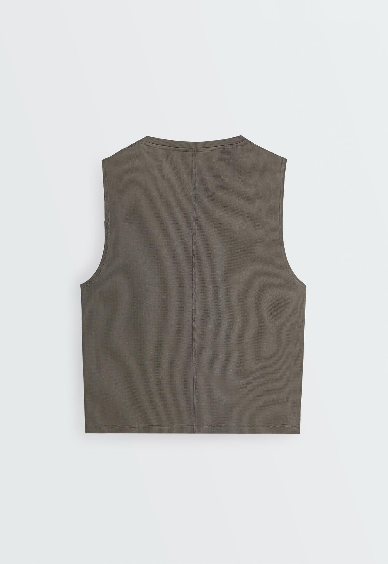 Technical sleeveless T-shirt with text — CHARCOAL GREY