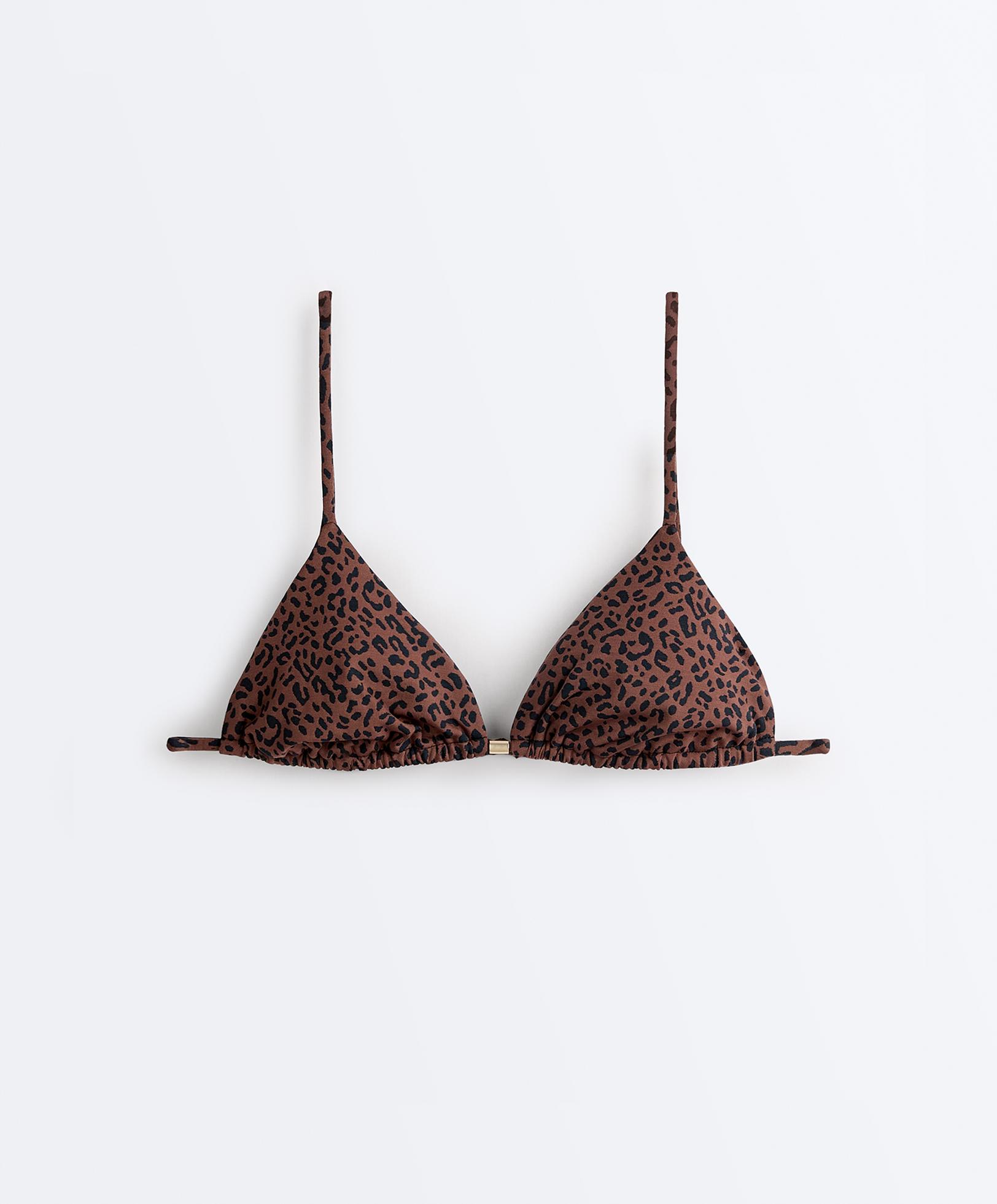Leopard print triangle bikini top — BROWN