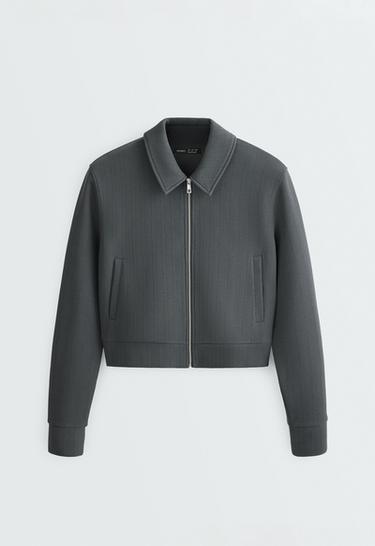 Striped cotton piqué jacket — STEEL GREY 6