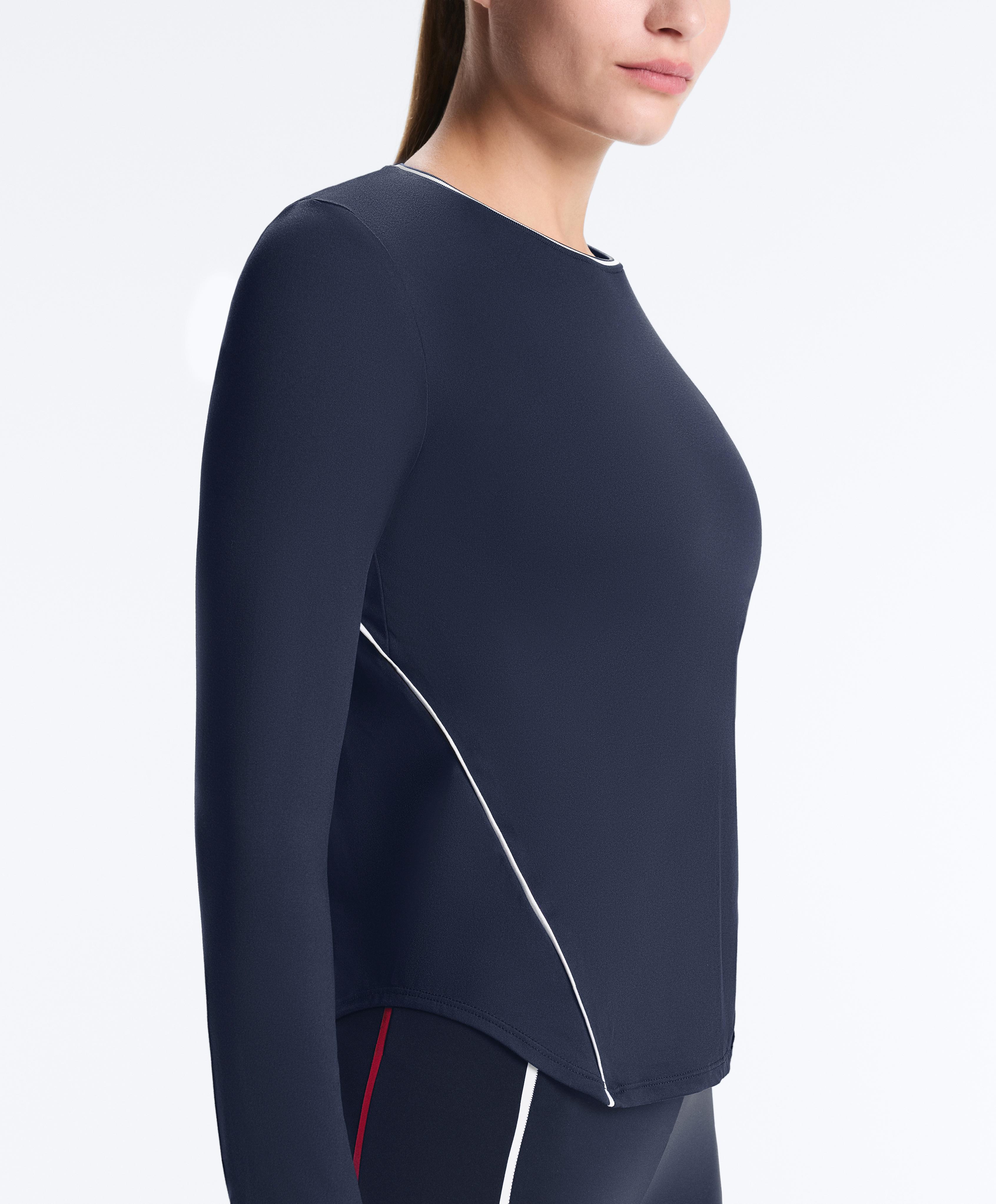 Long-sleeve technical piping T-shirt — NAVY BLUE