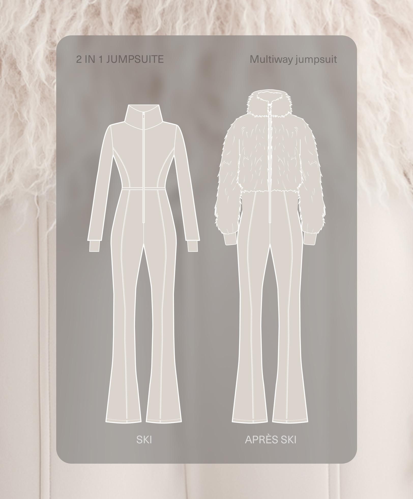 Water-resistant 2-in-1 removable flare stretch SKI jumpsuit — PALE MINK