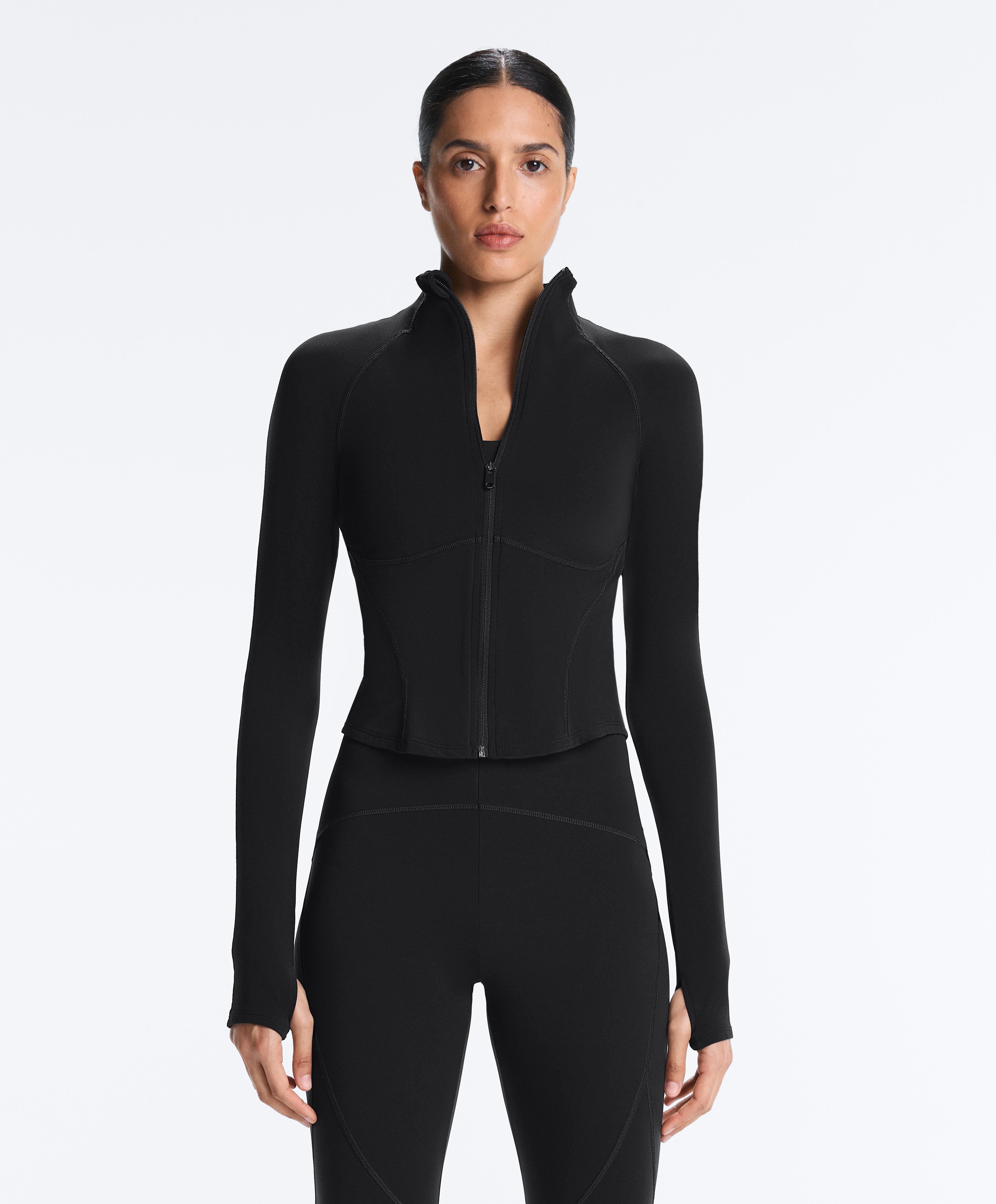 Light warm technical jacket with seams — BLACK
