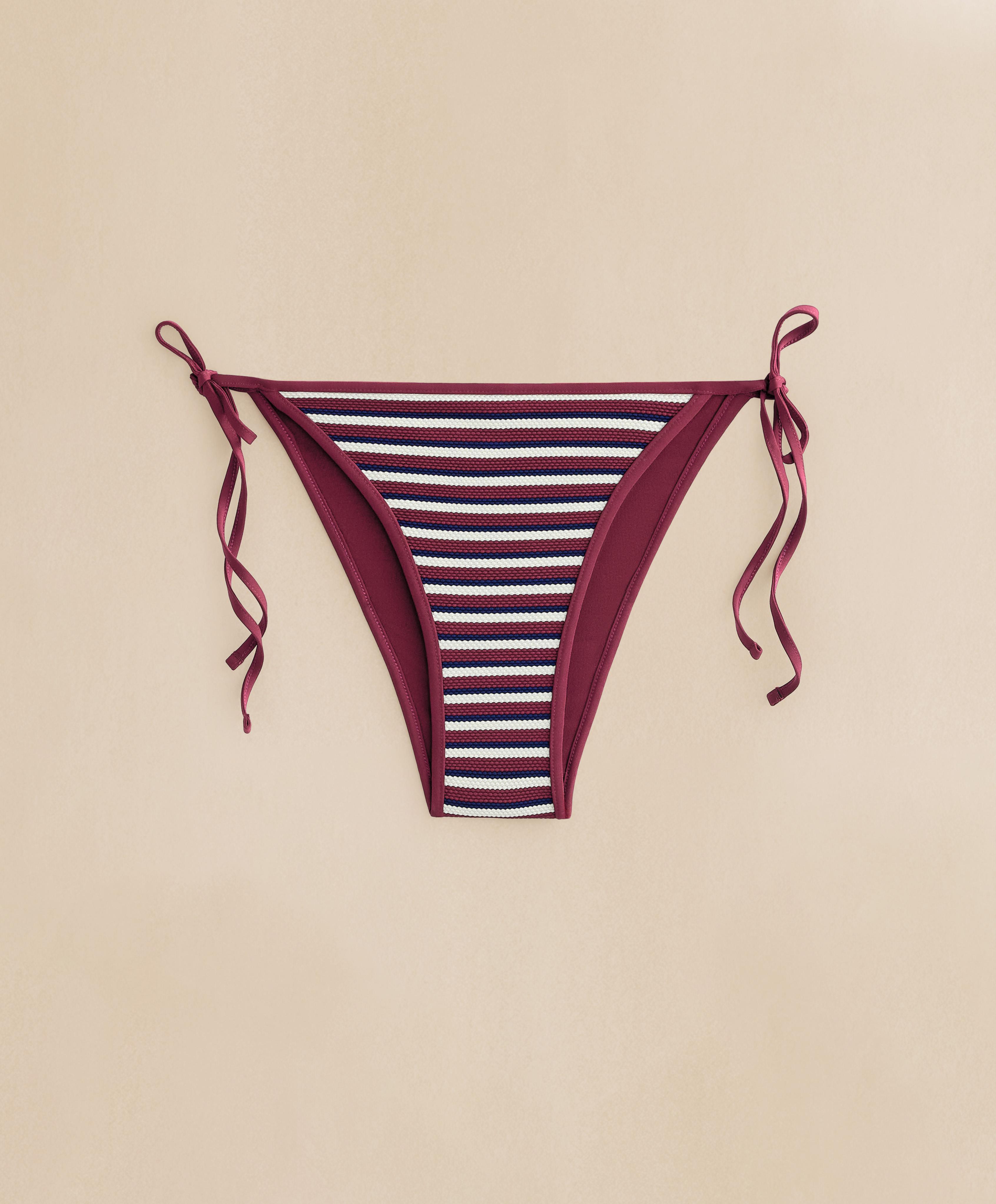 Textured stripe medium-coverage bikini briefs with ties — PALE PLUM