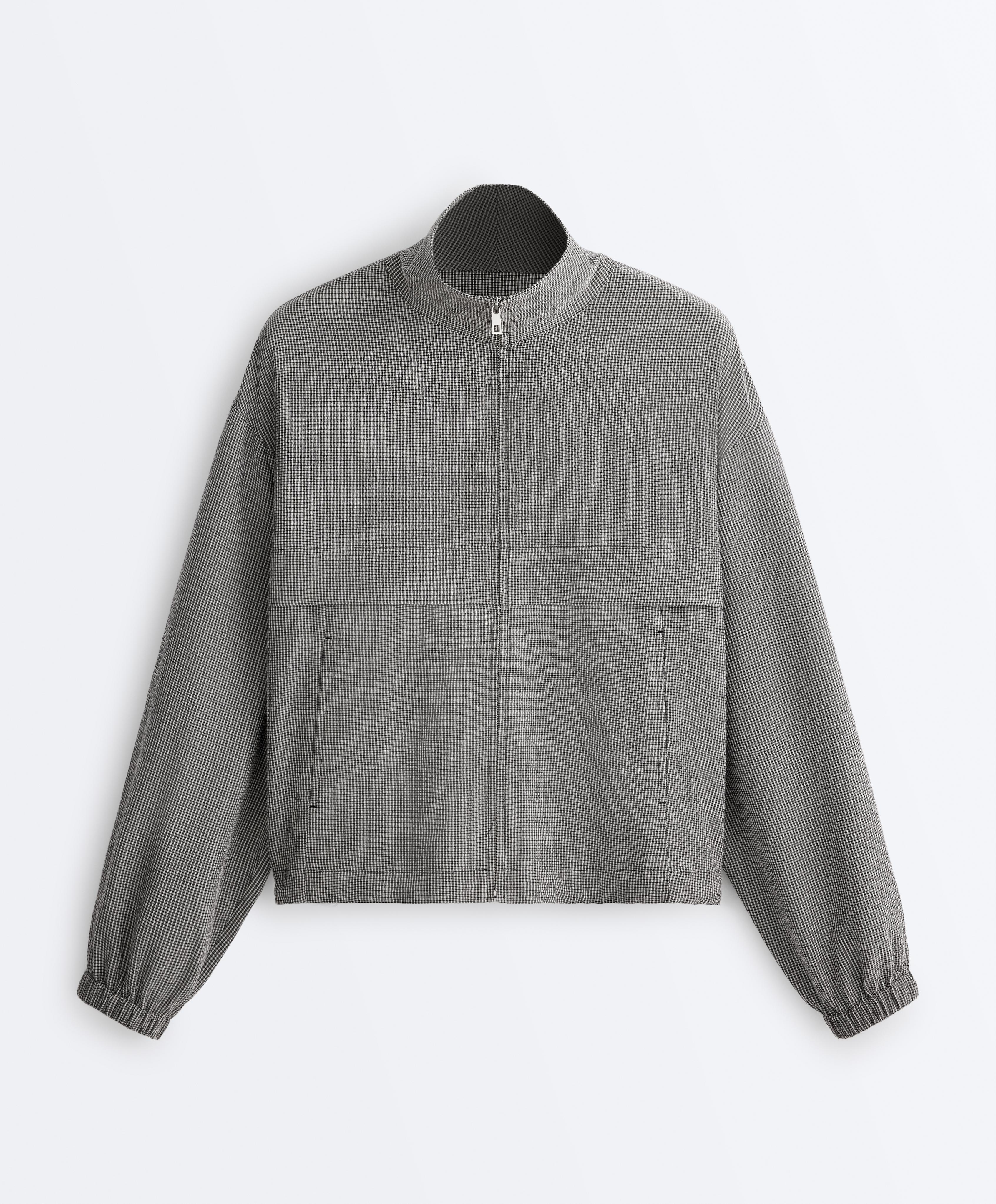 Lyocell blend gingham bomber jacket — DUSTY BLACK