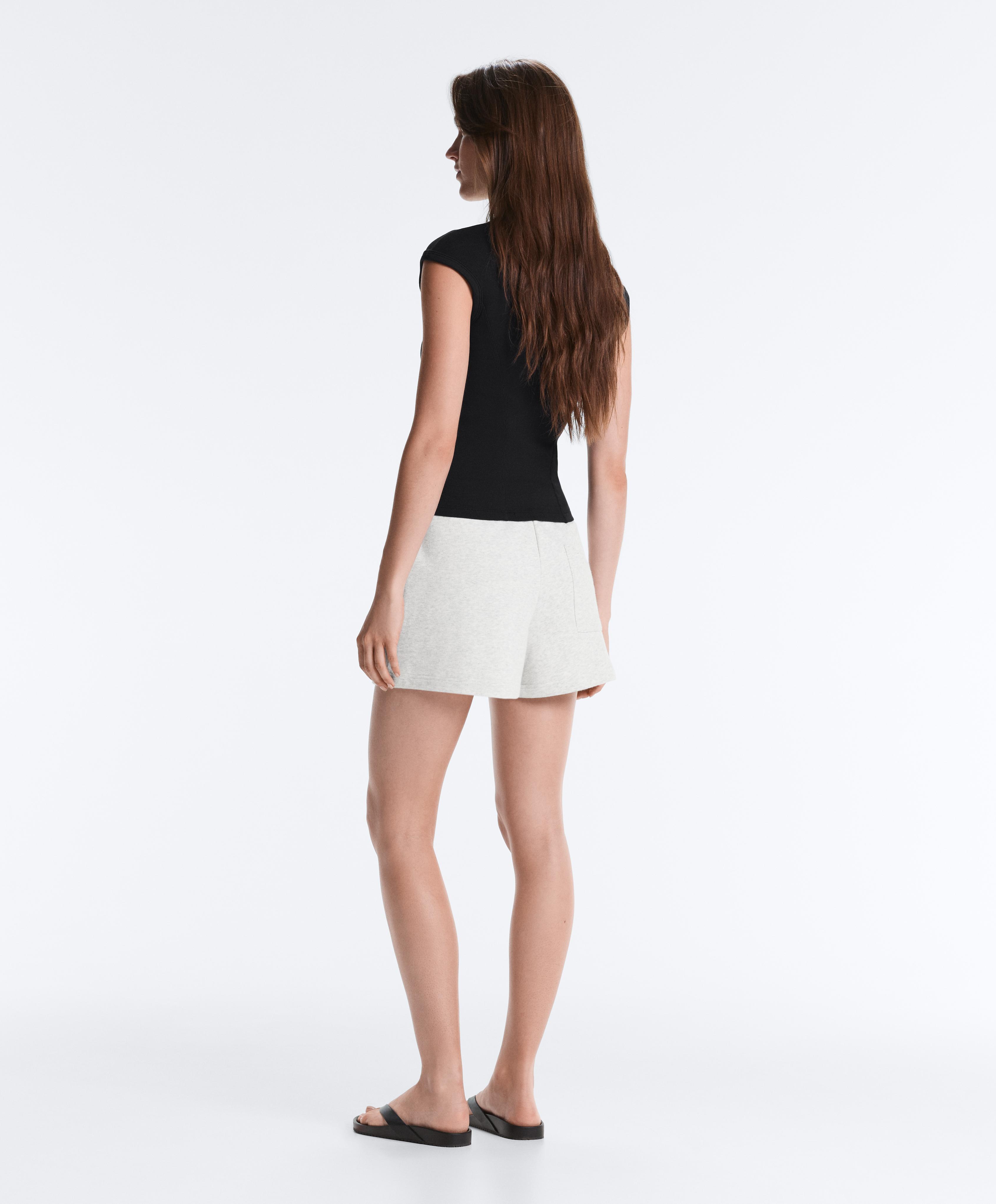 Short-sleeved rib top with cotton and modal — BLACK