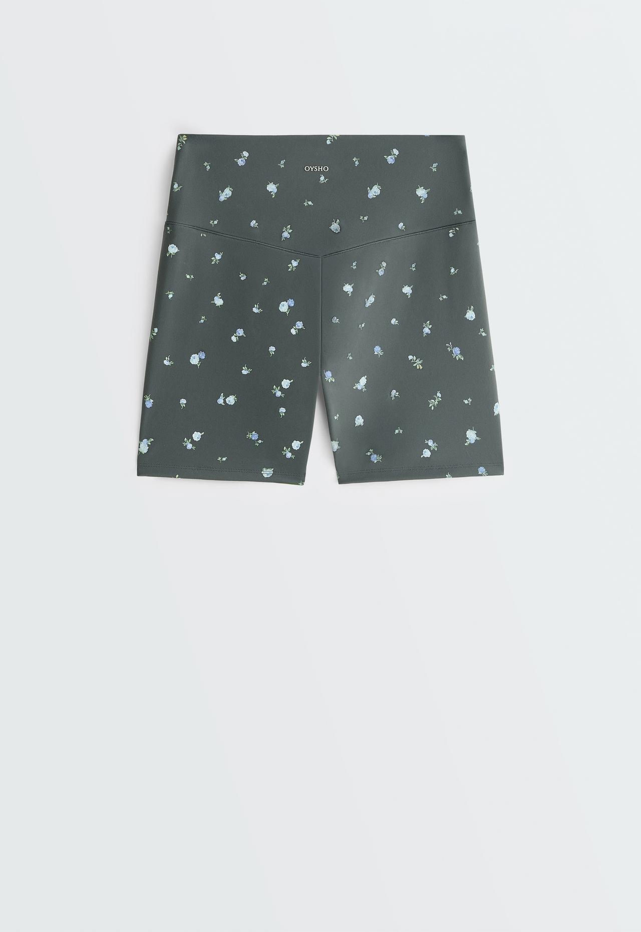Evermove high-rise 10cm hot pants with floral print — STEEL GREY