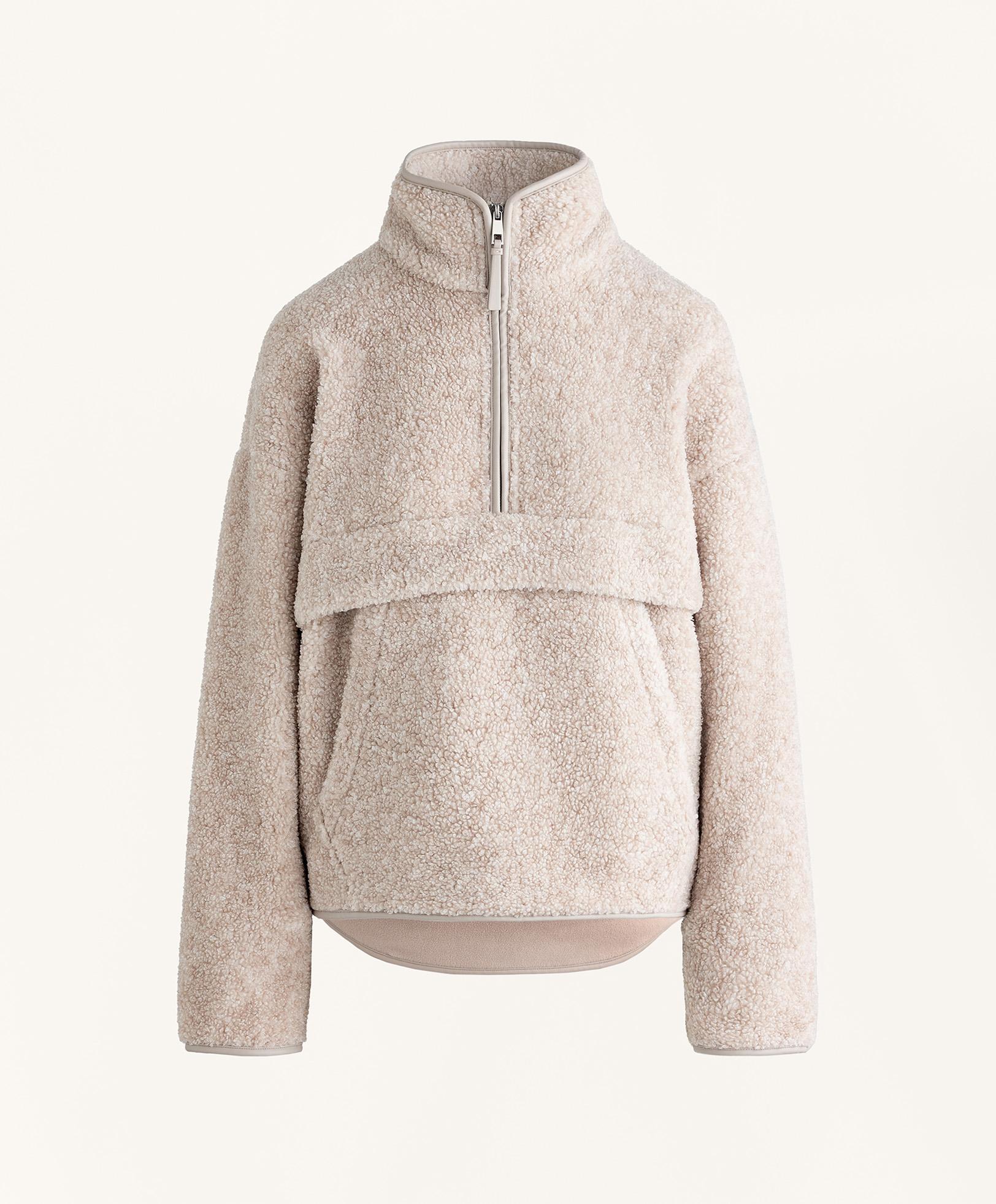 Faux-shearling sweatshirt with front pocket — PALE ASPHALT