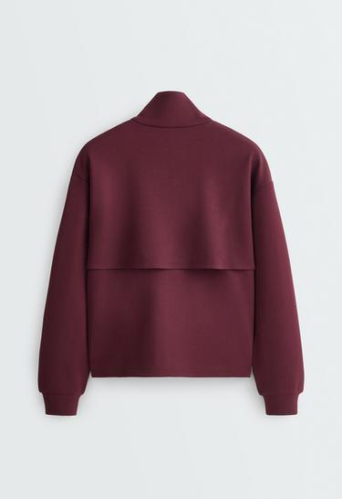 High-neck piqué jacket with cotton — BURGUNDY 8