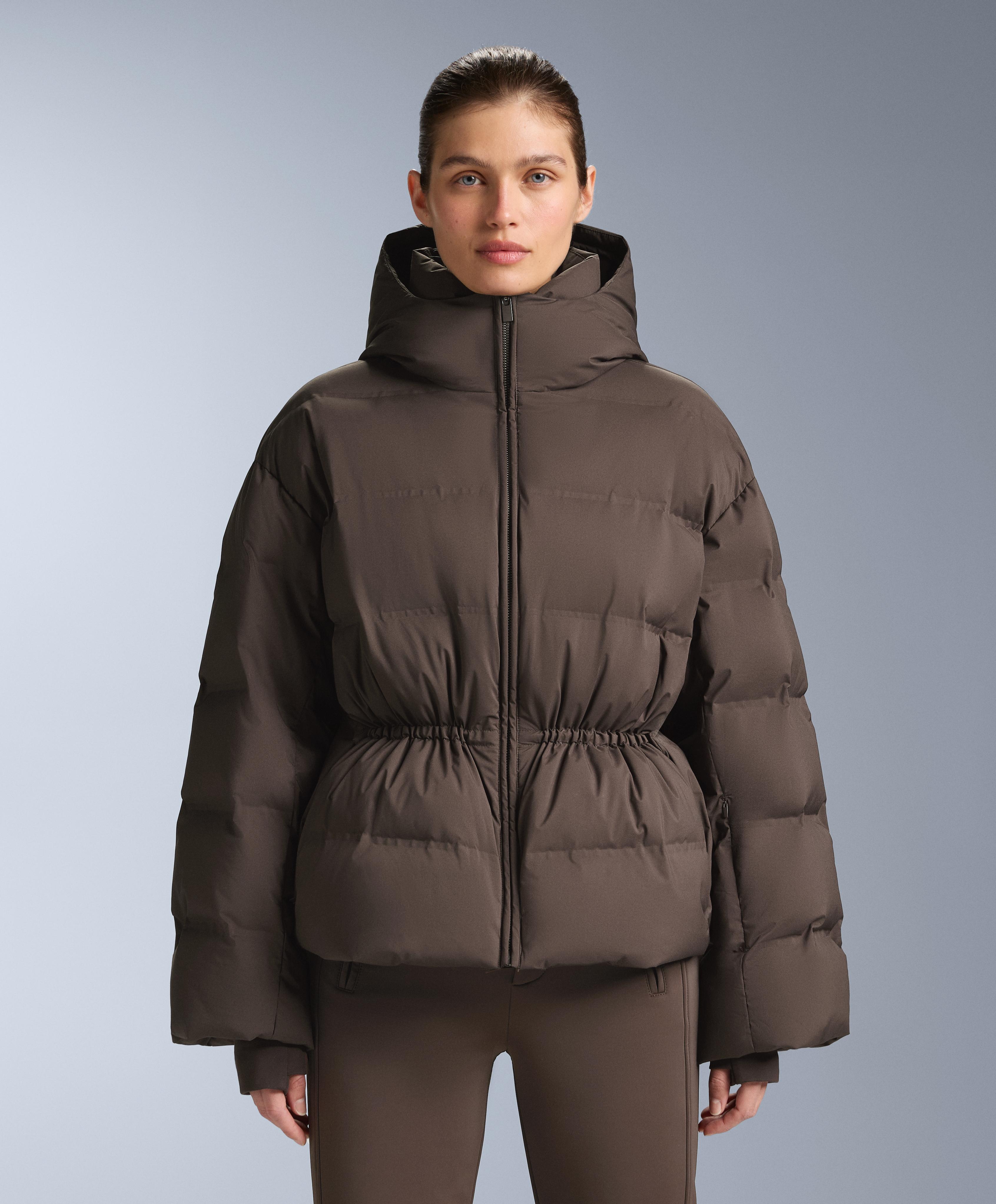 Lightweight padded jacket with 80% down and 20% MINARDI PIUME SKI water-resistant filling — DARK BROWN