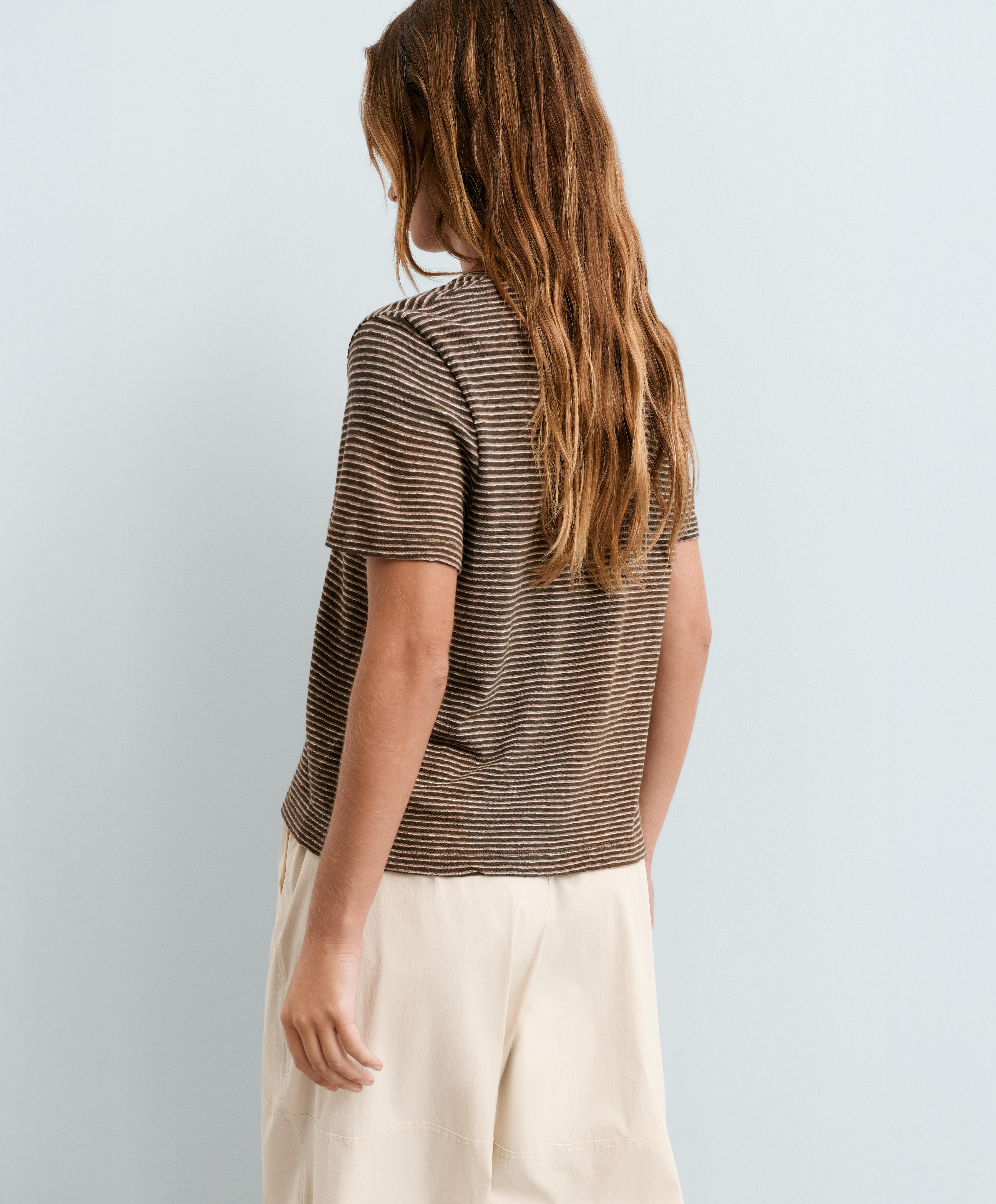 Slim-fit striped cotton and linen T-shirt — CHOCOLATE