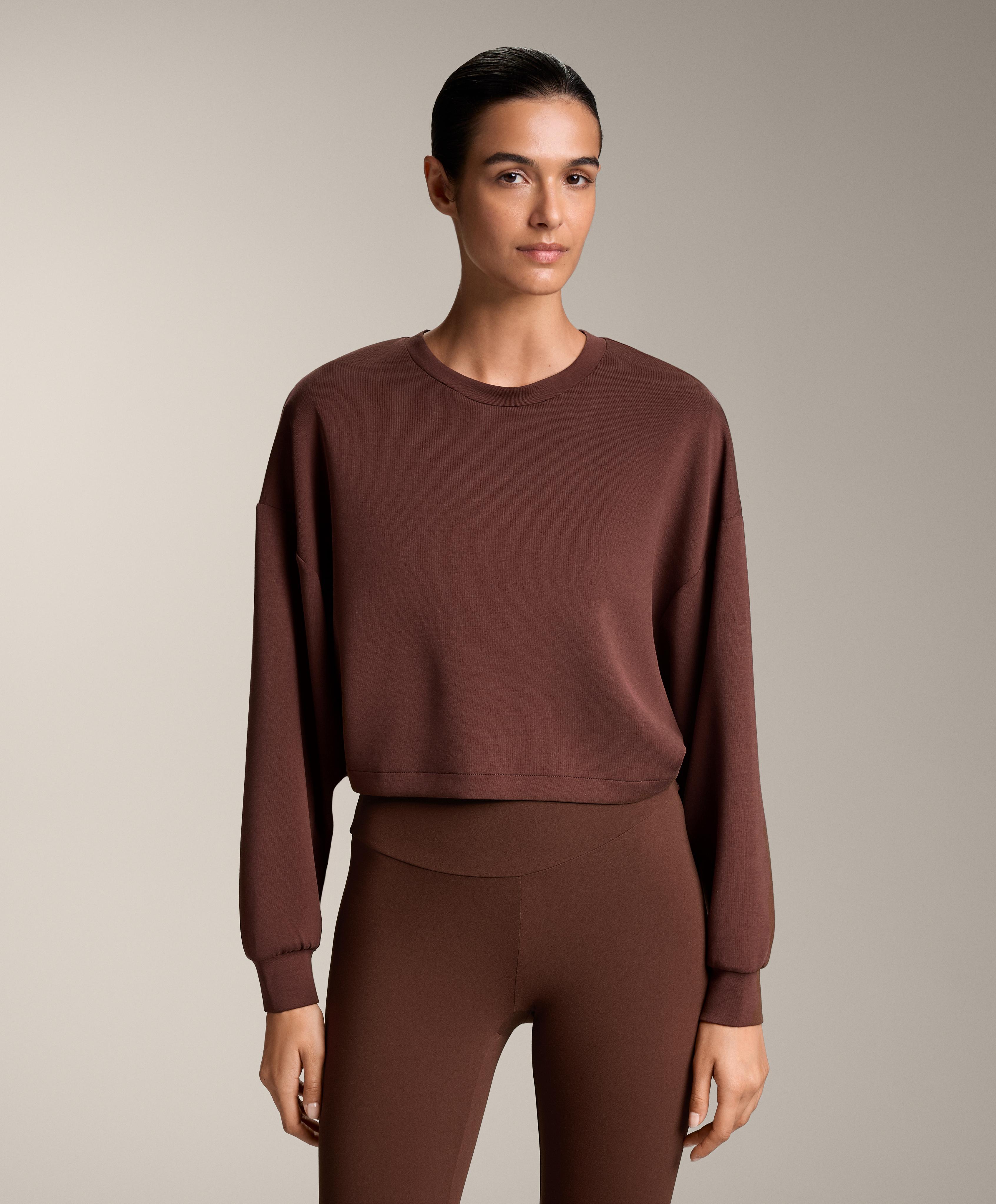 Modal dokulu, çapraz sırtlı crop sweatshirt