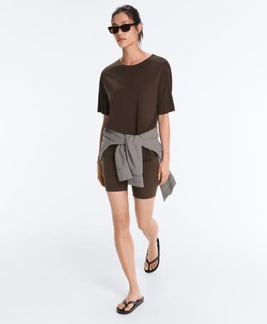 Modal blend short-sleeved rounded back T-shirt — DARK BROWN 5
