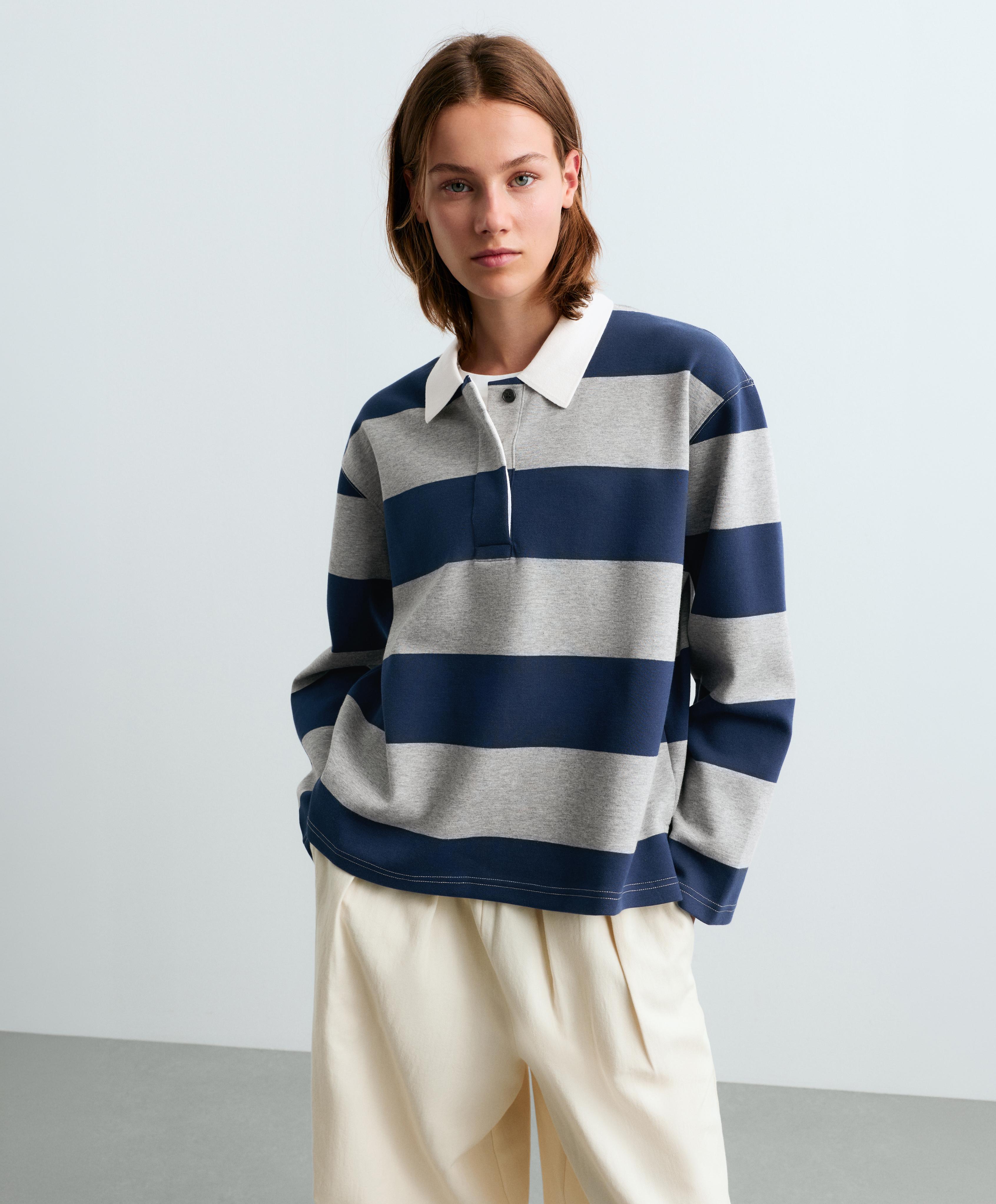 Striped jacquard cotton piqué polo shirt — DARK GREY